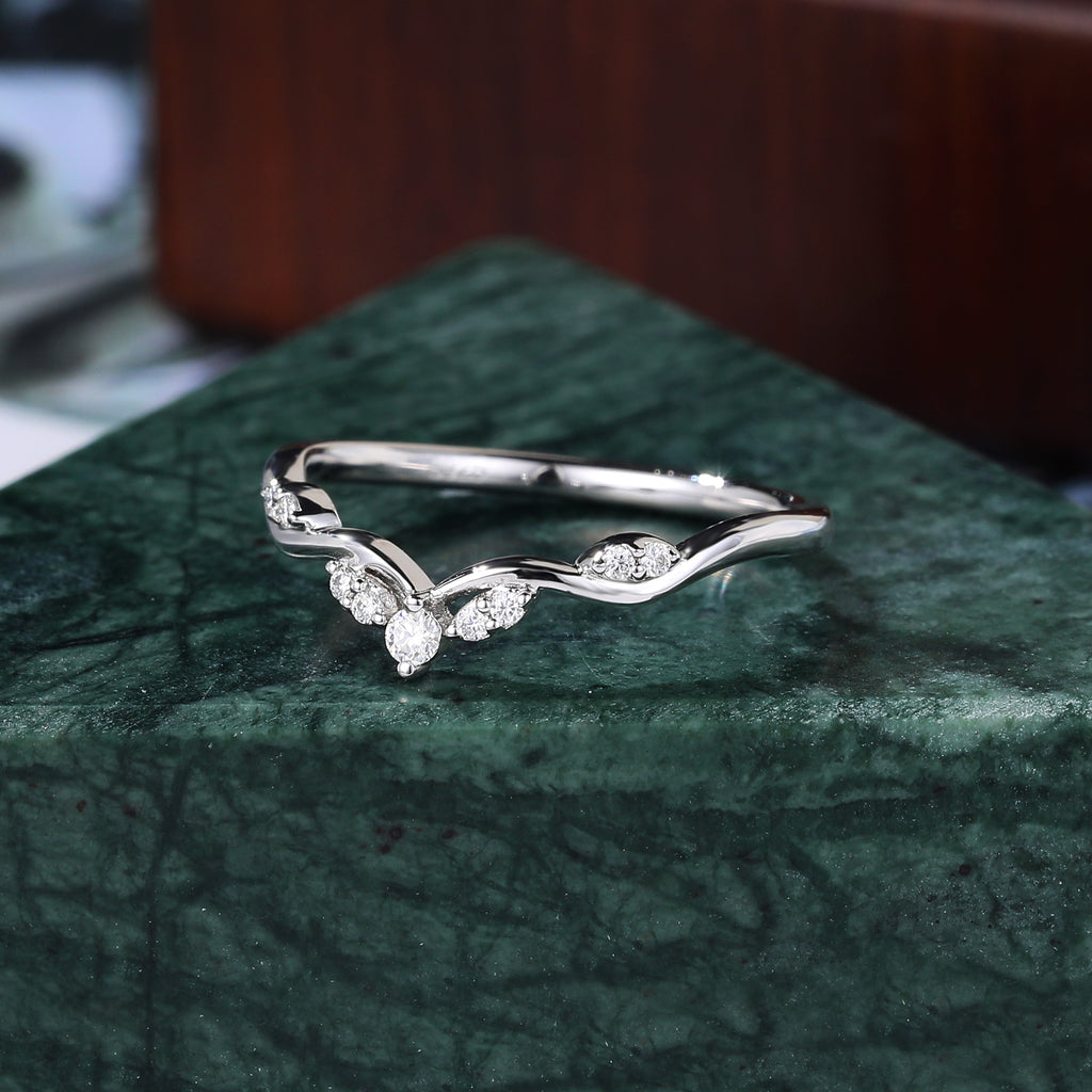 Art deco moissanite wedding band unique rose gold yellow gold white gold wedding band prong set anniversary promise bridal ring  10k/14k/18k