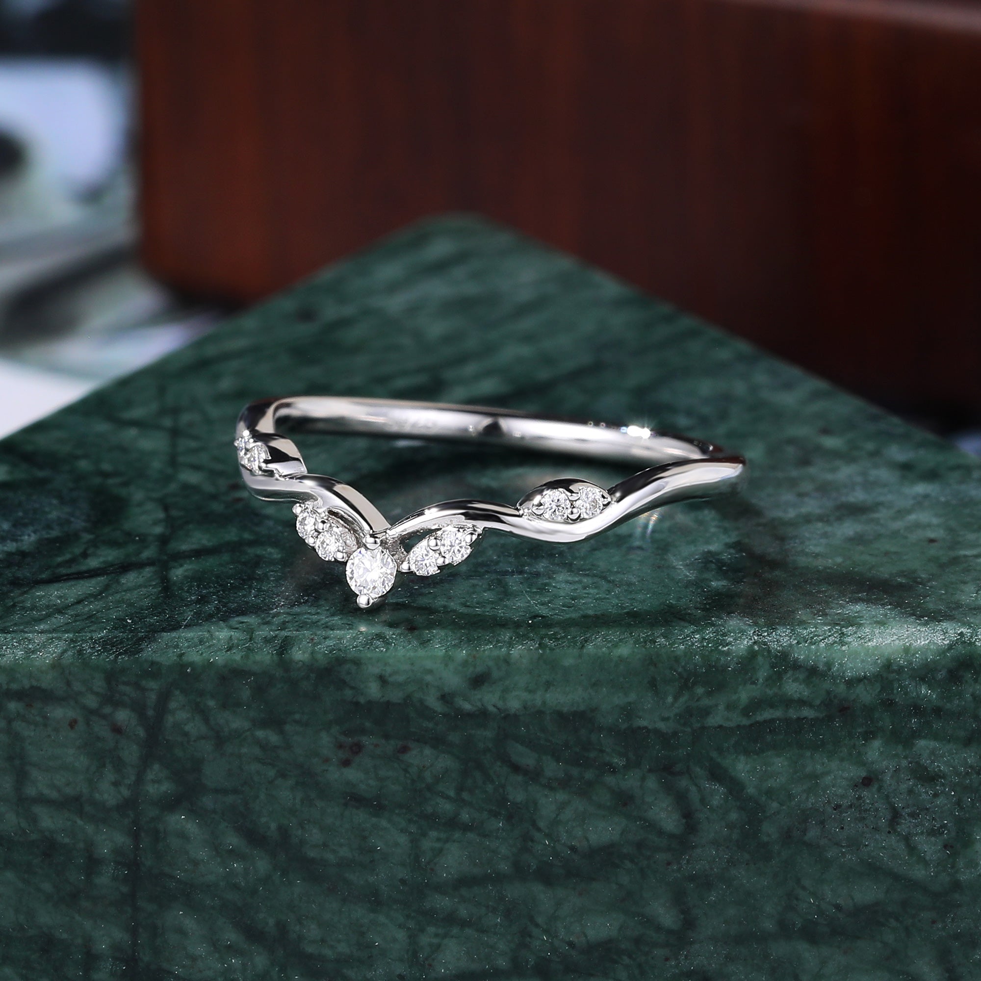 Art deco moissanite wedding band unique rose gold yellow gold white gold wedding band prong set anniversary promise bridal ring  10k/14k/18k