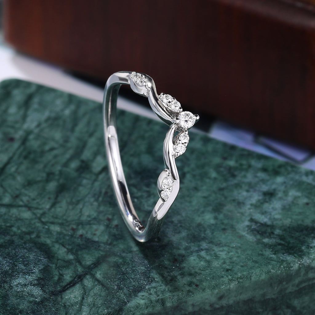 Art deco moissanite wedding band unique rose gold yellow gold white gold wedding band prong set anniversary promise bridal ring  10k/14k/18k