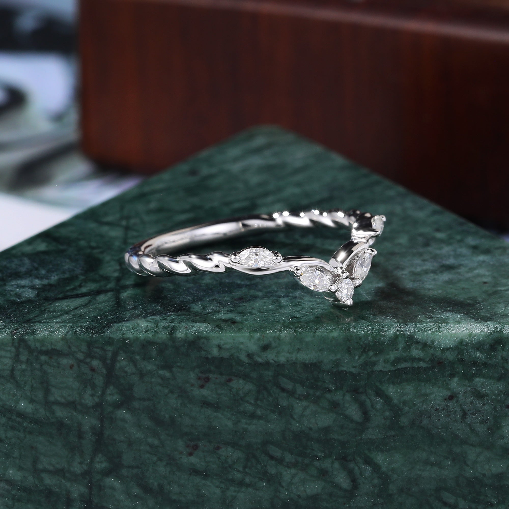 Art deco moissanite wedding band unique rose gold yellow gold white gold wedding band prong set anniversary promise bridal ring  S925/10k/14k/18k