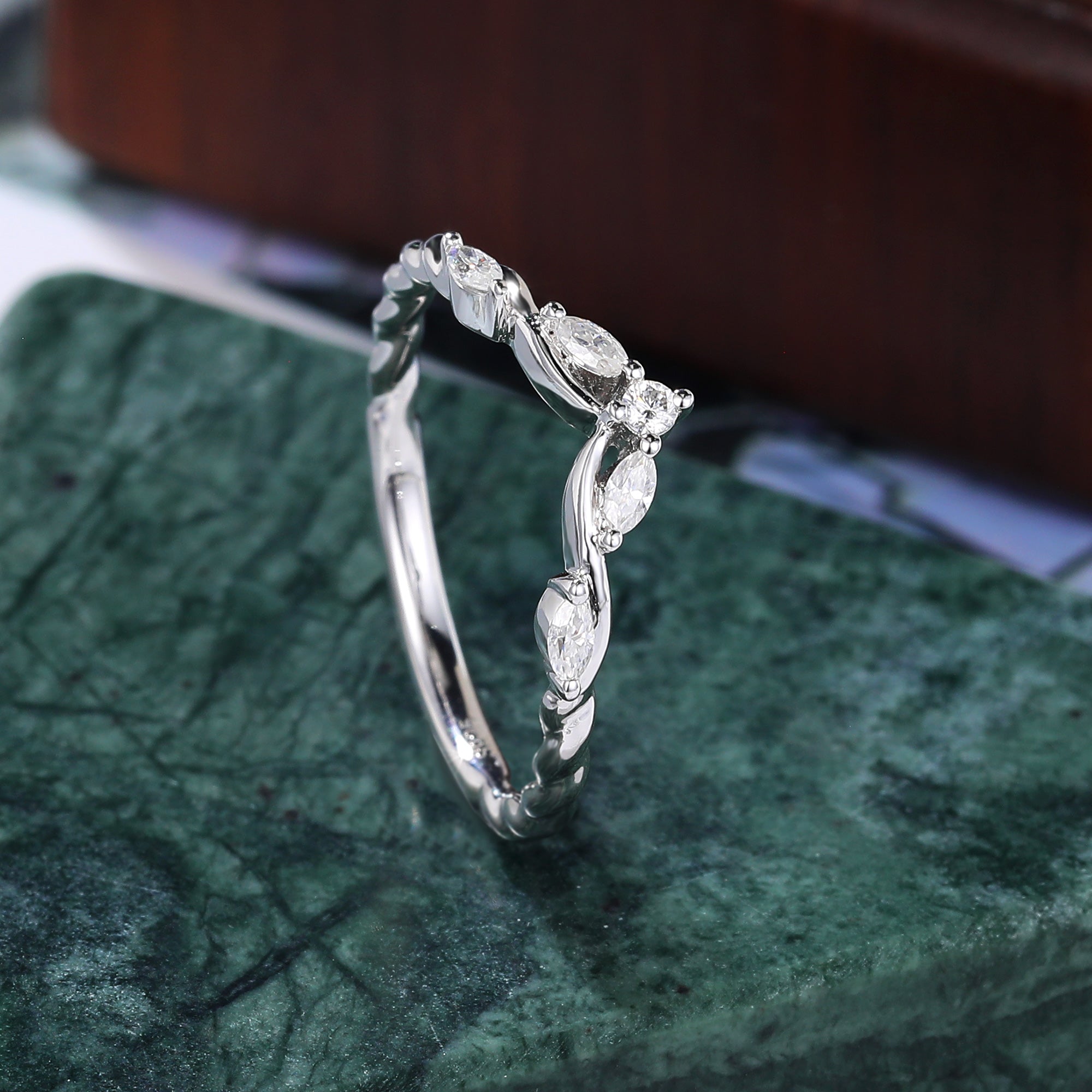 Art deco moissanite wedding band unique rose gold yellow gold white gold wedding band prong set anniversary promise bridal ring  S925/10k/14k/18k