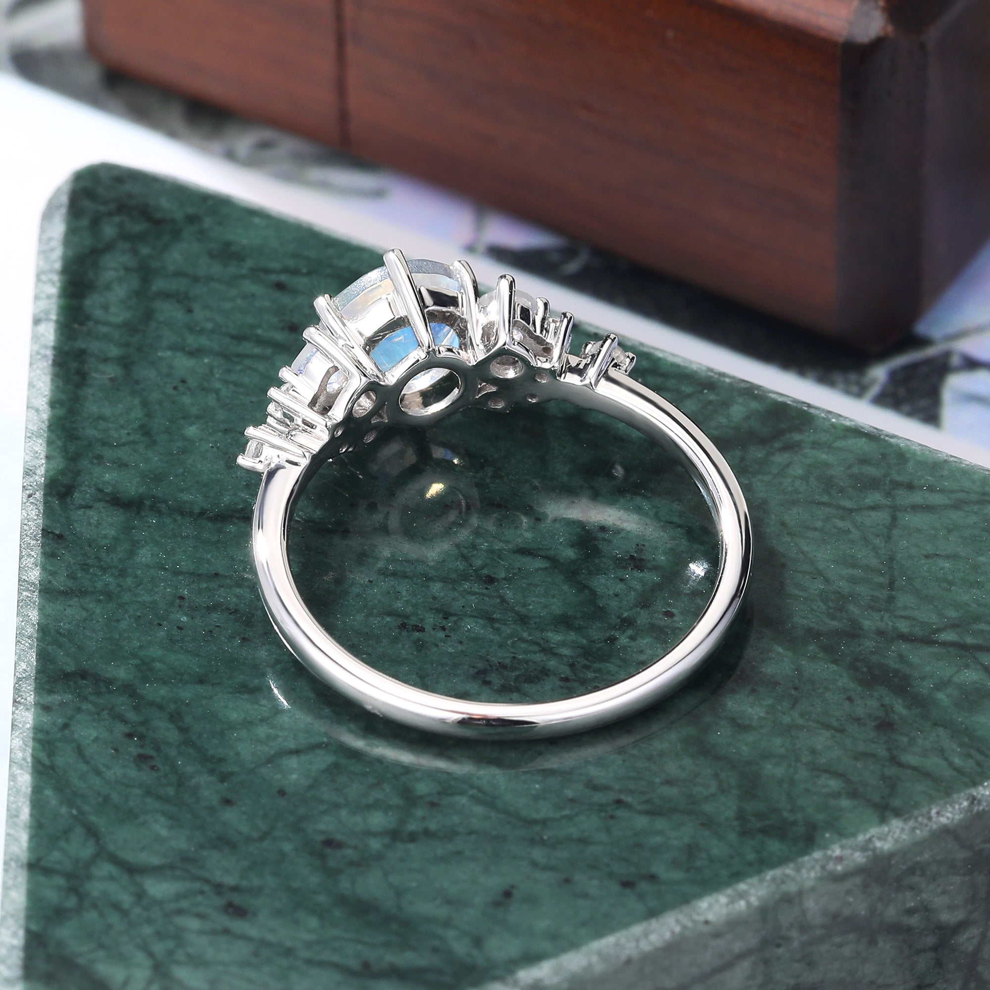 Round moonstone engagement ring, unique rose gold/white gold/yellow gold Bridal ring. S925/10K/14K/18K gold.