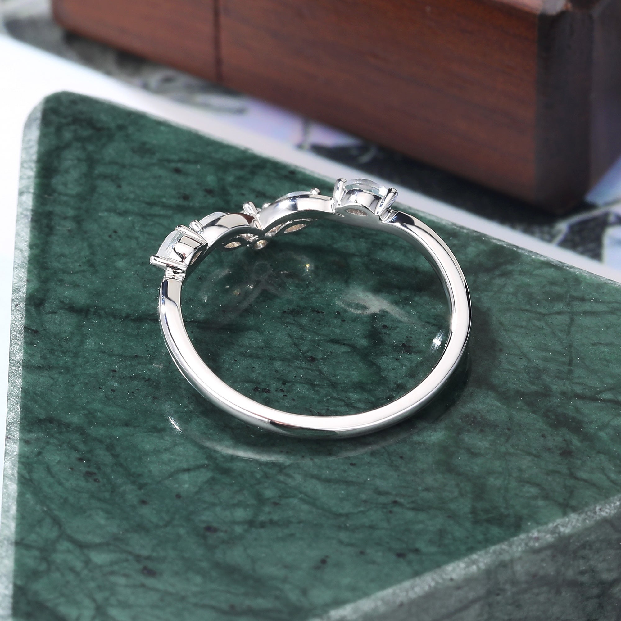 Round cut  moonstone wedding band vintage unique  rose/white/yellow gold ring  prong set anniversary promise bridal ring