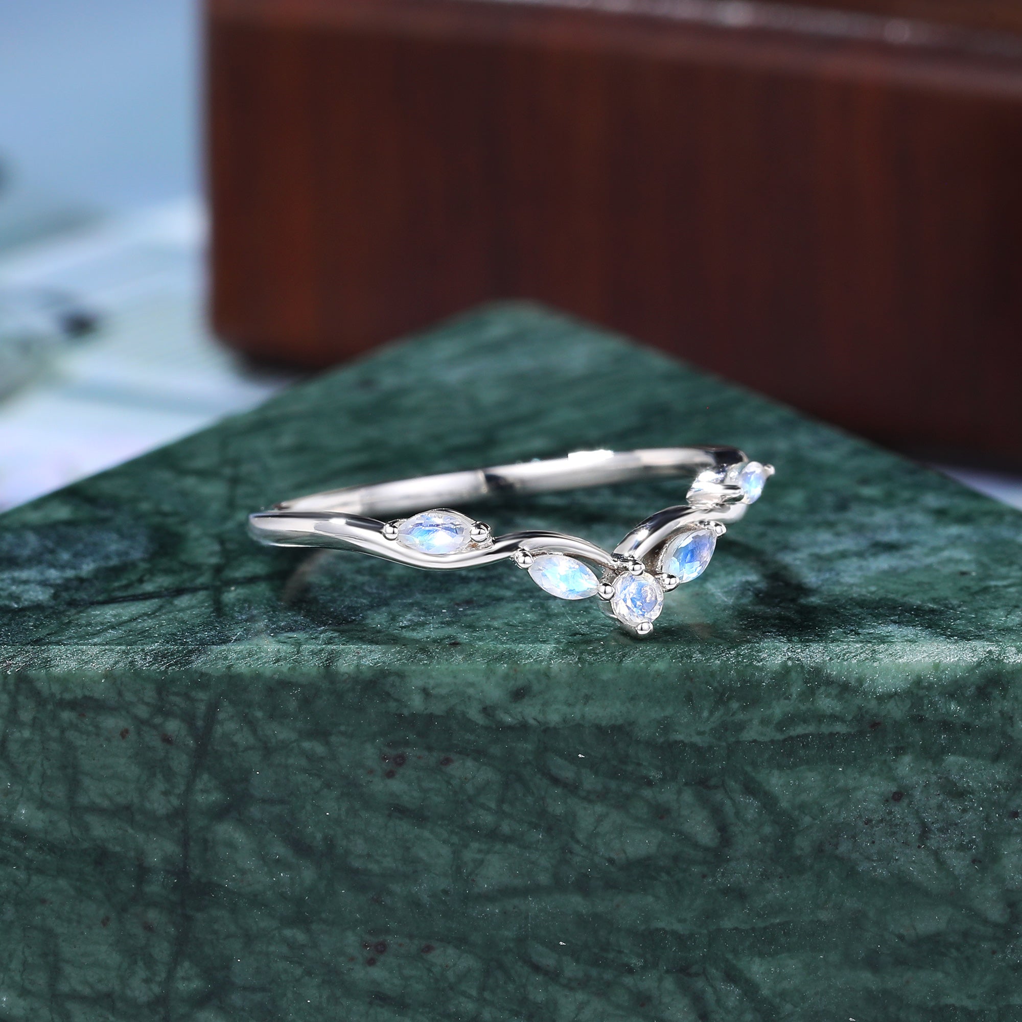 Round cut  moonstone wedding band vintage unique  rose/white/yellow gold ring  prong set anniversary promise bridal ring