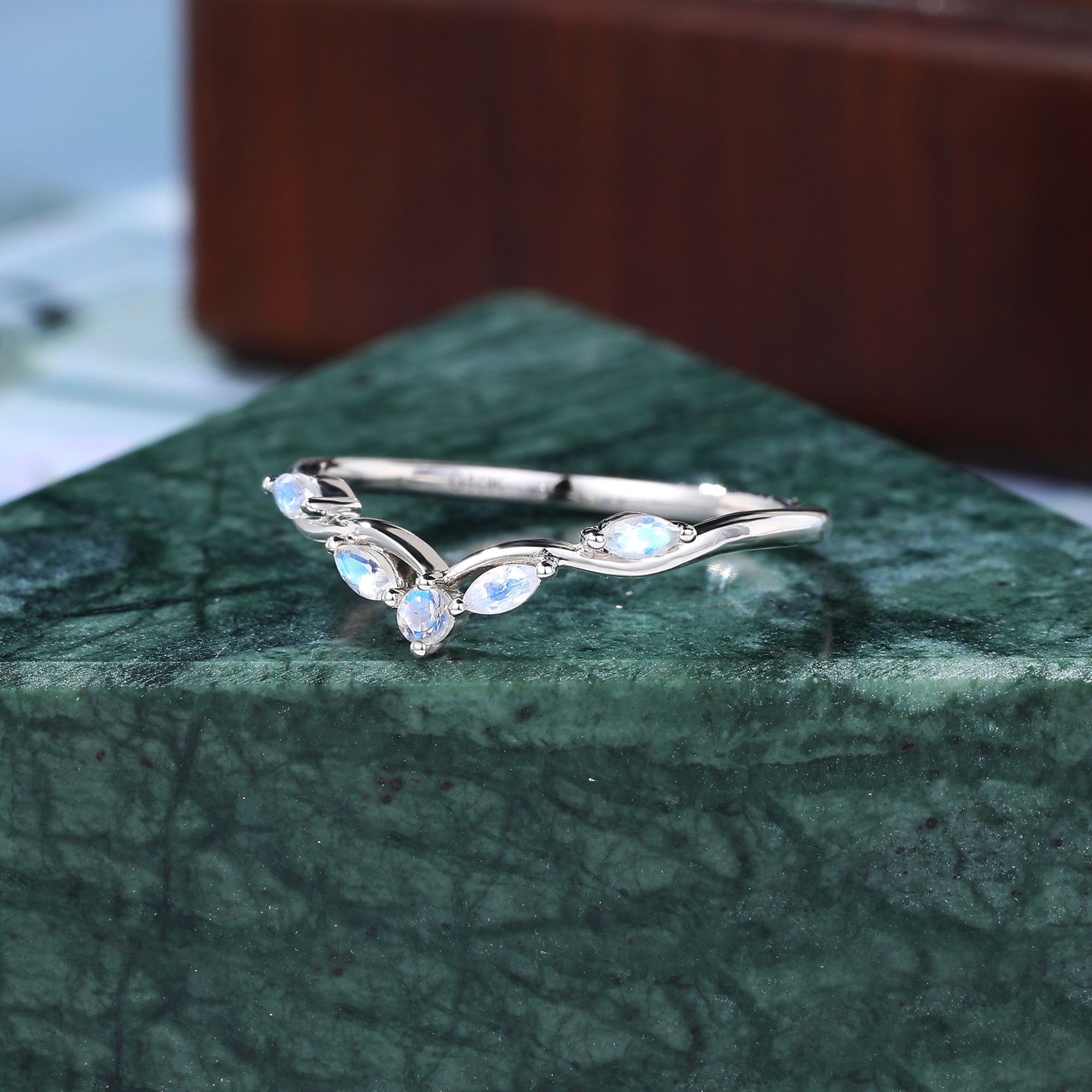 Round cut  moonstone wedding band vintage unique  rose/white/yellow gold ring  prong set anniversary promise bridal ring