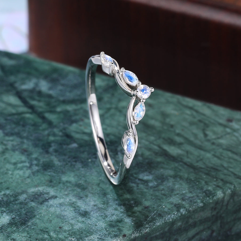 Round cut  moonstone wedding band vintage unique  rose/white/yellow gold ring  prong set anniversary promise bridal ring