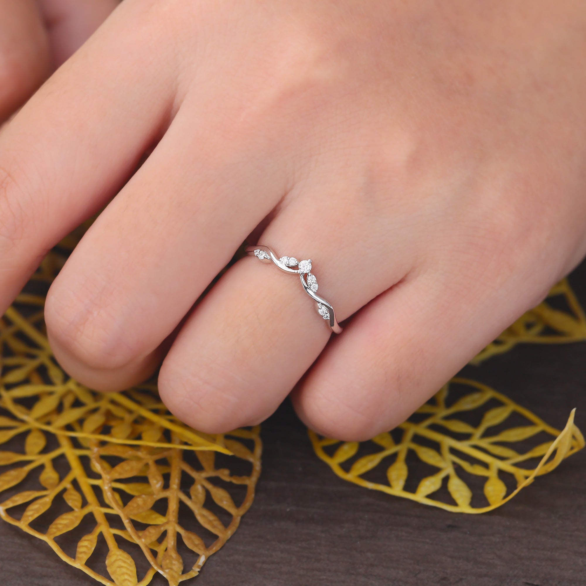 Art deco Lab grown Diamond wedding band unique rose gold yellow gold white gold diamond ring prong set anniversary promise bridal ring