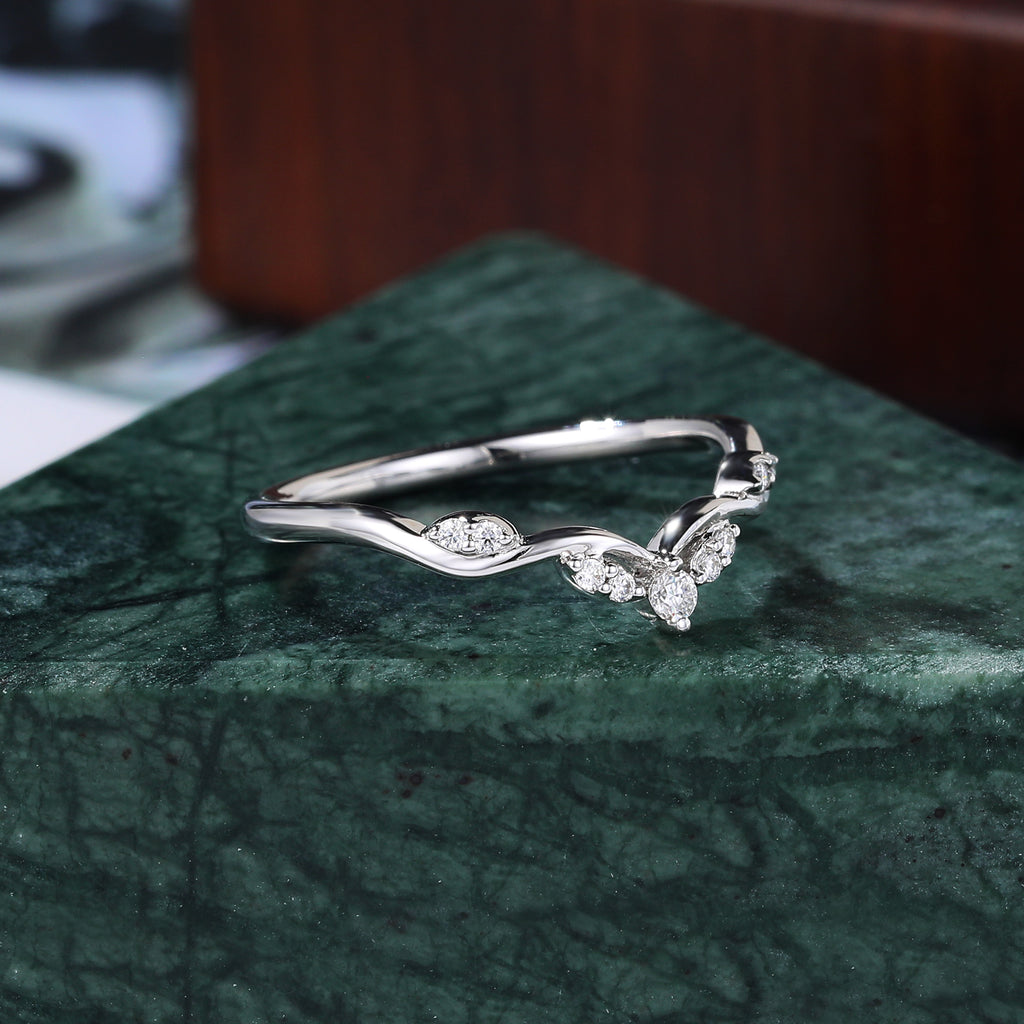 Art deco Lab grown Diamond wedding band unique rose gold yellow gold white gold diamond ring prong set anniversary promise bridal ring