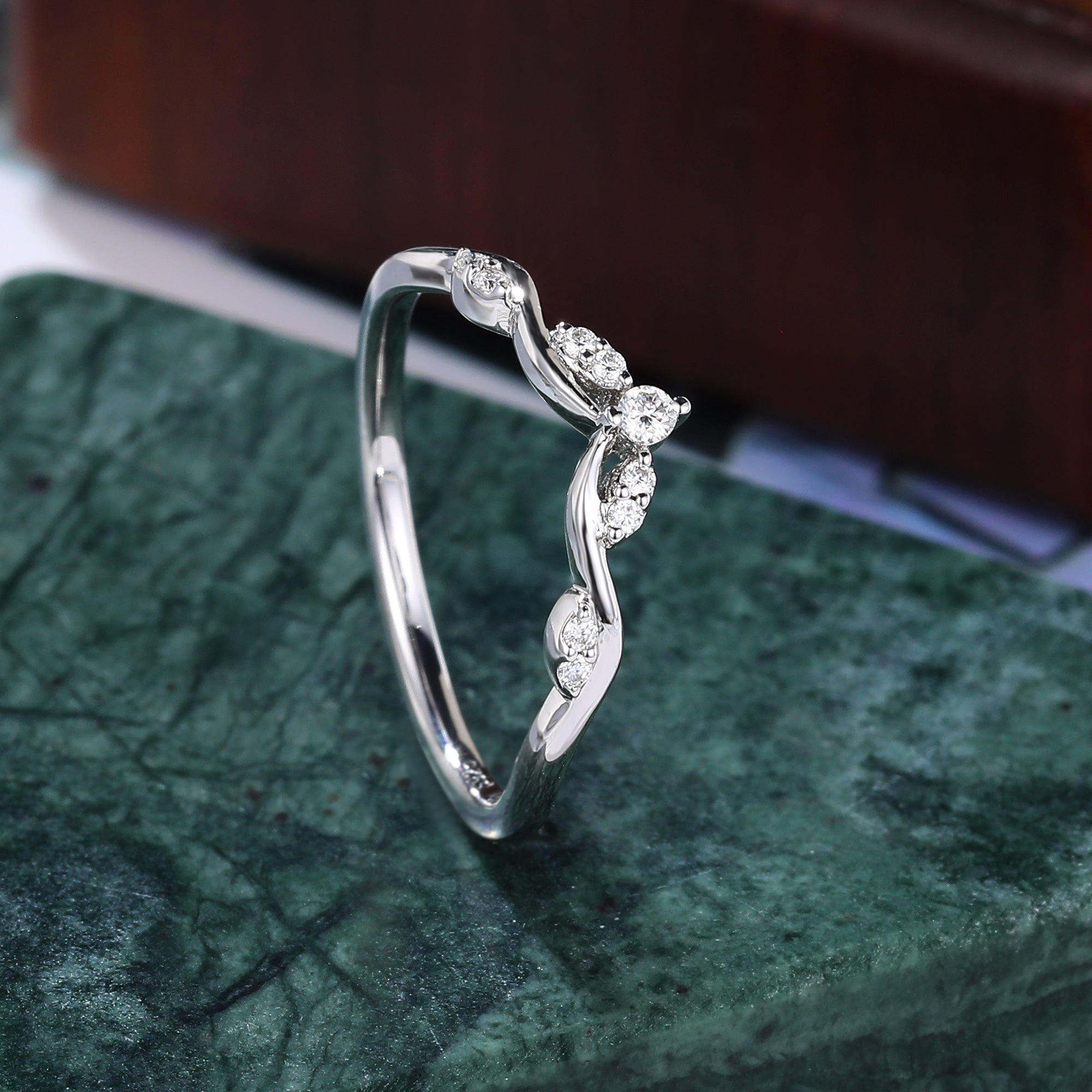 Art deco Lab grown Diamond wedding band unique rose gold yellow gold white gold diamond ring prong set anniversary promise bridal ring