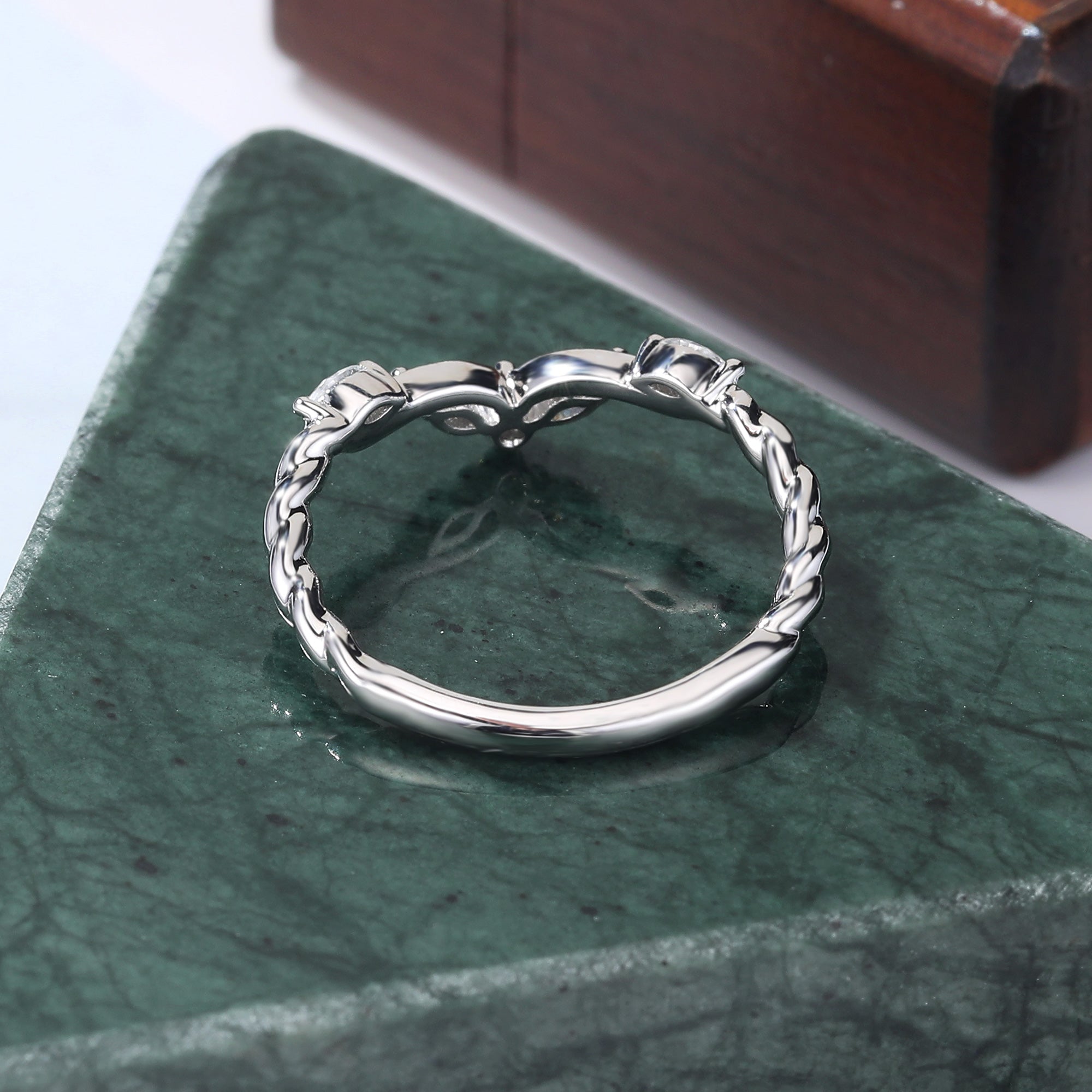 Art deco Lab grown Diamond wedding band unique rose / yellow / white gold  ring prong set anniversary promise bridal ring  10k/14k/18k