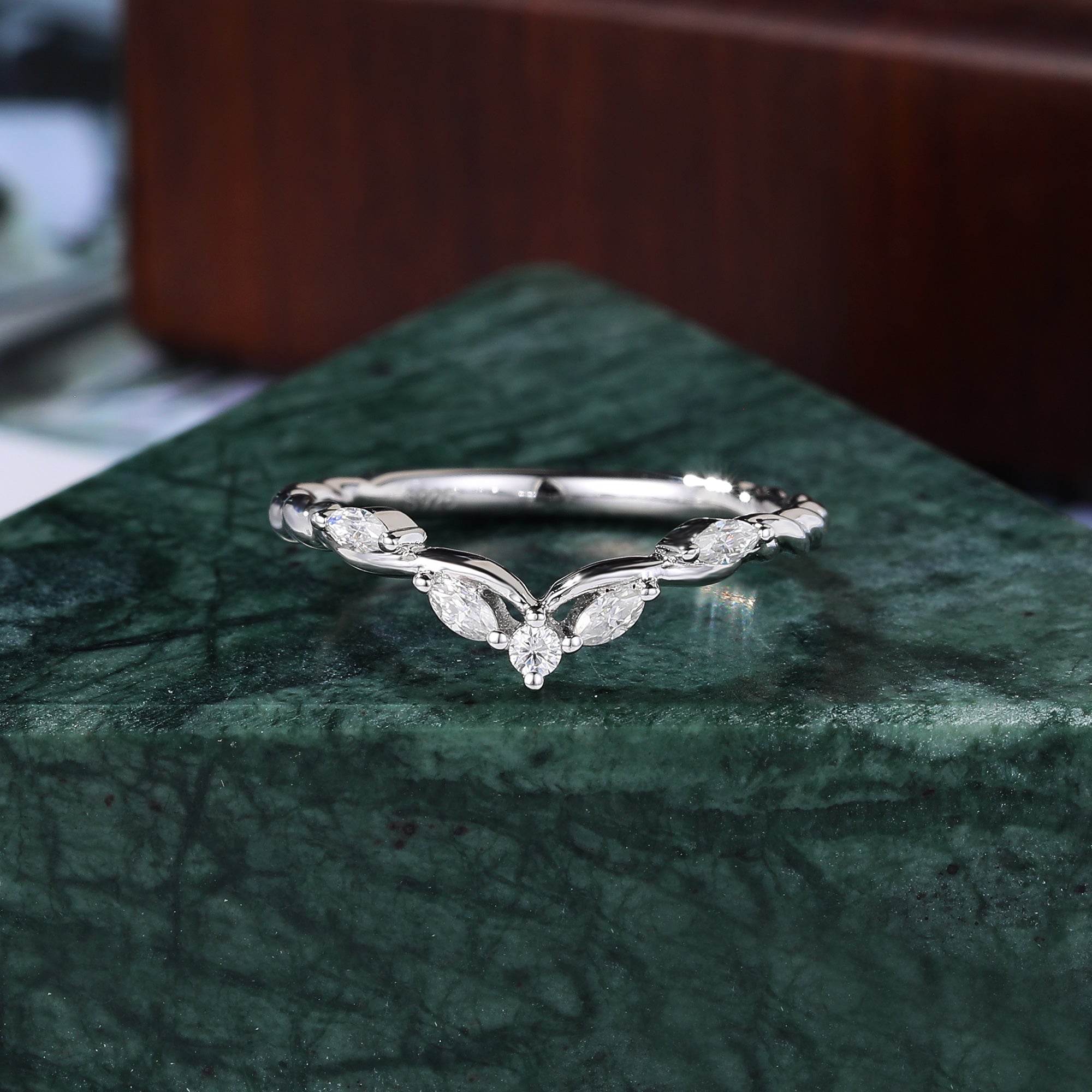 Art deco Lab grown Diamond wedding band unique rose / yellow / white gold  ring prong set anniversary promise bridal ring  10k/14k/18k