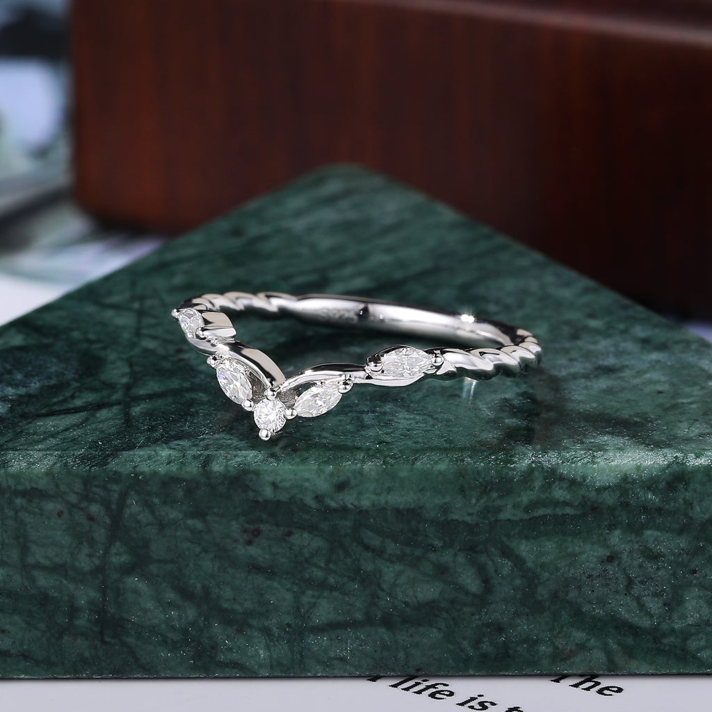 Art deco Lab grown Diamond wedding band unique rose / yellow / white gold  ring prong set anniversary promise bridal ring  10k/14k/18k