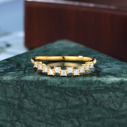 Round natural diamond yellow gold wedding band. S925/10k/14k/18k white gold rose gold yellow gold bridal ring.