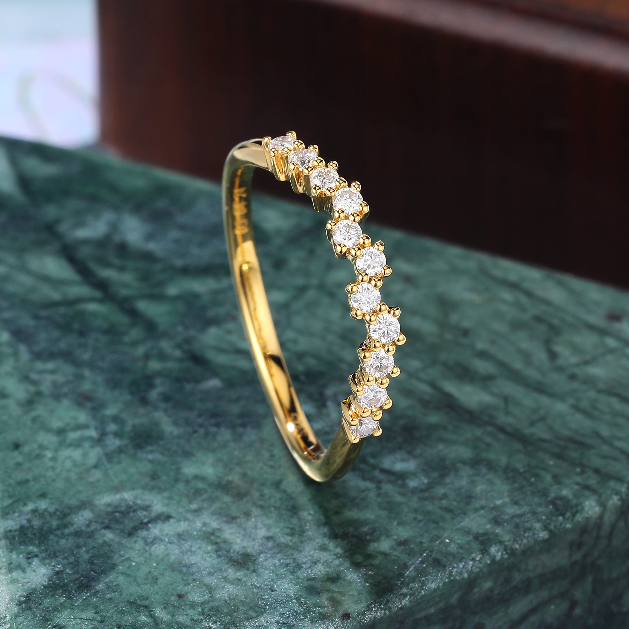Round natural diamond yellow gold wedding band. S925/10k/14k/18k white gold rose gold yellow gold bridal ring.