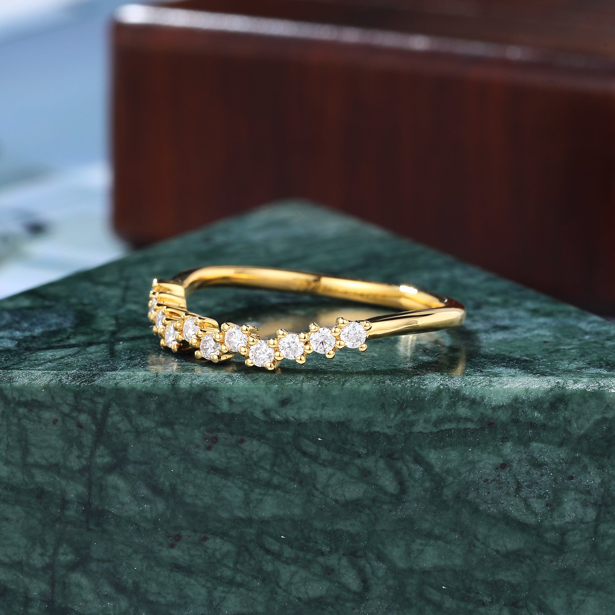 Round moissanite yellow gold wedding band. S925/10k/14k/18k white gold rose gold yellow gold bridal ring.