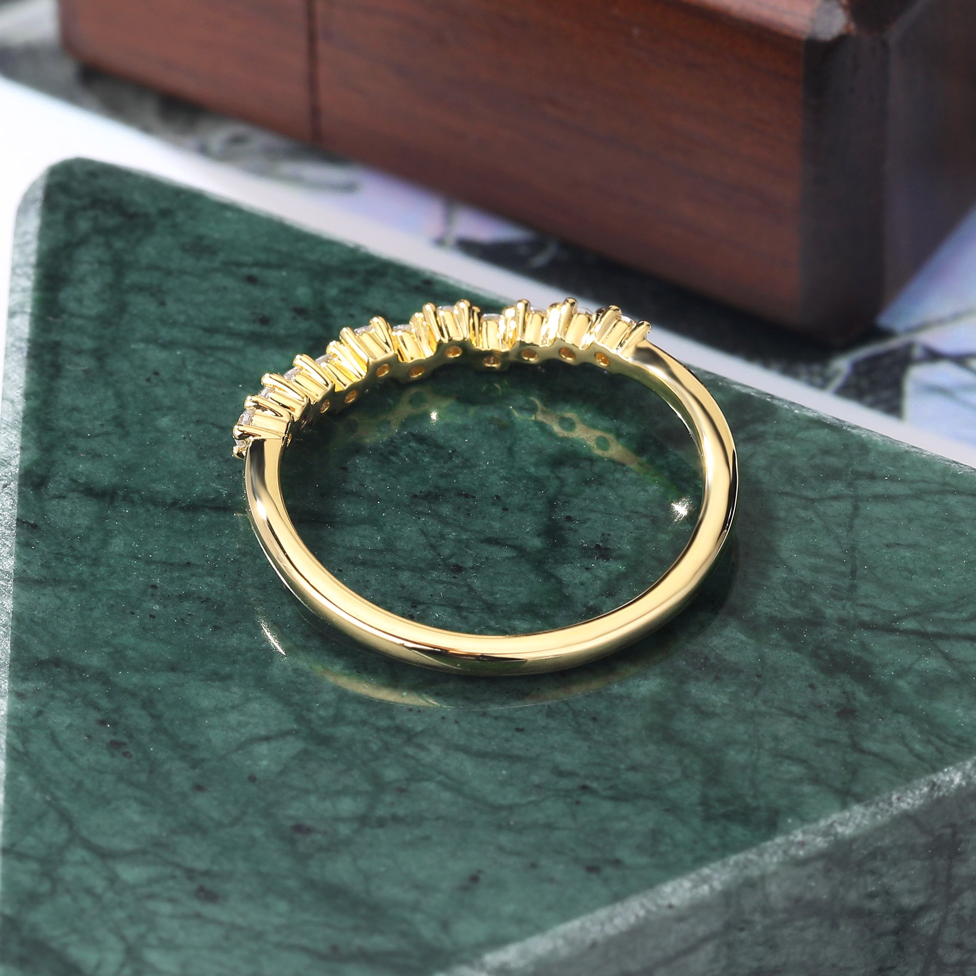 Round moissanite yellow gold wedding band. S925/10k/14k/18k white gold rose gold yellow gold bridal ring.