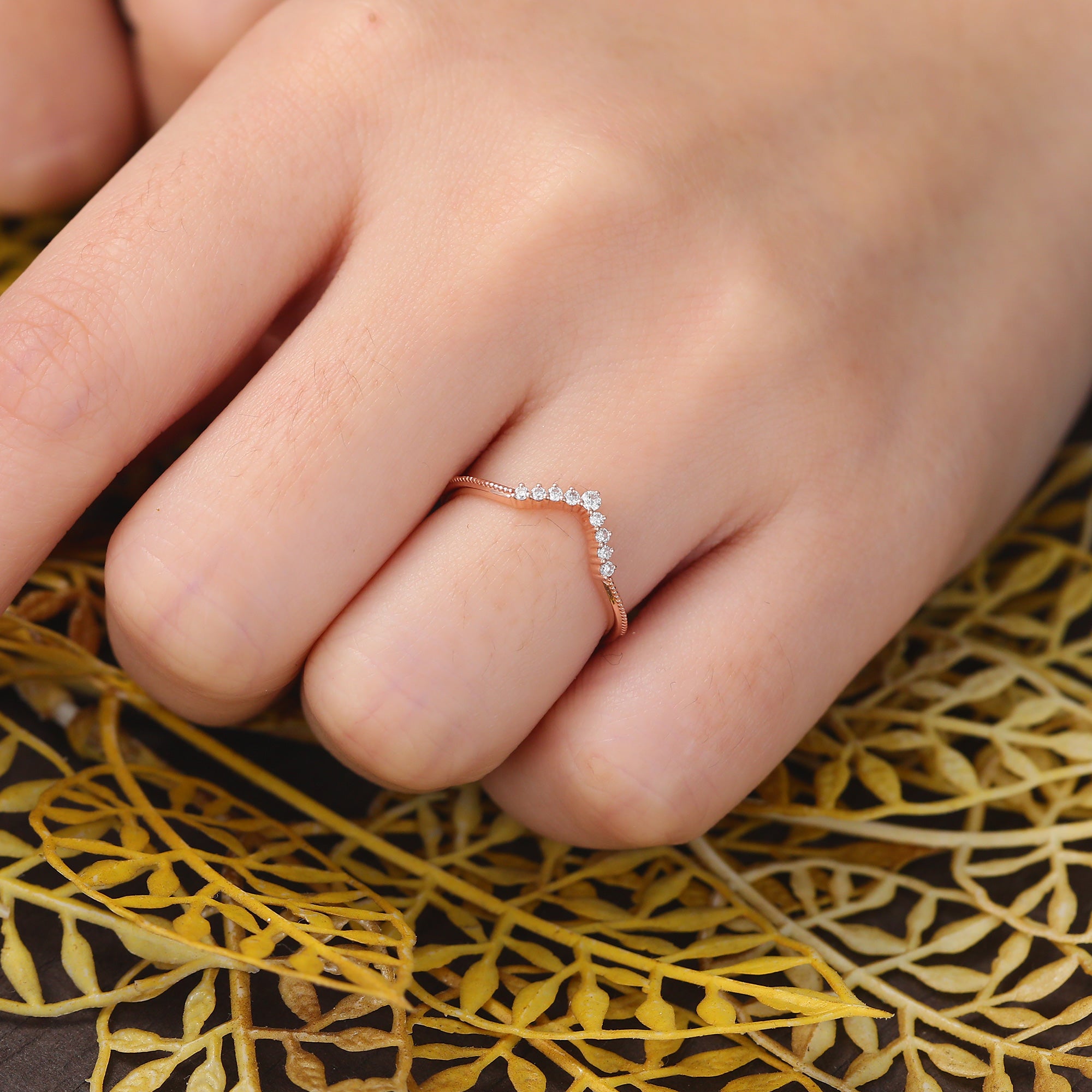 Art deco Lab grown diamond wedding band vintage rose gold ring