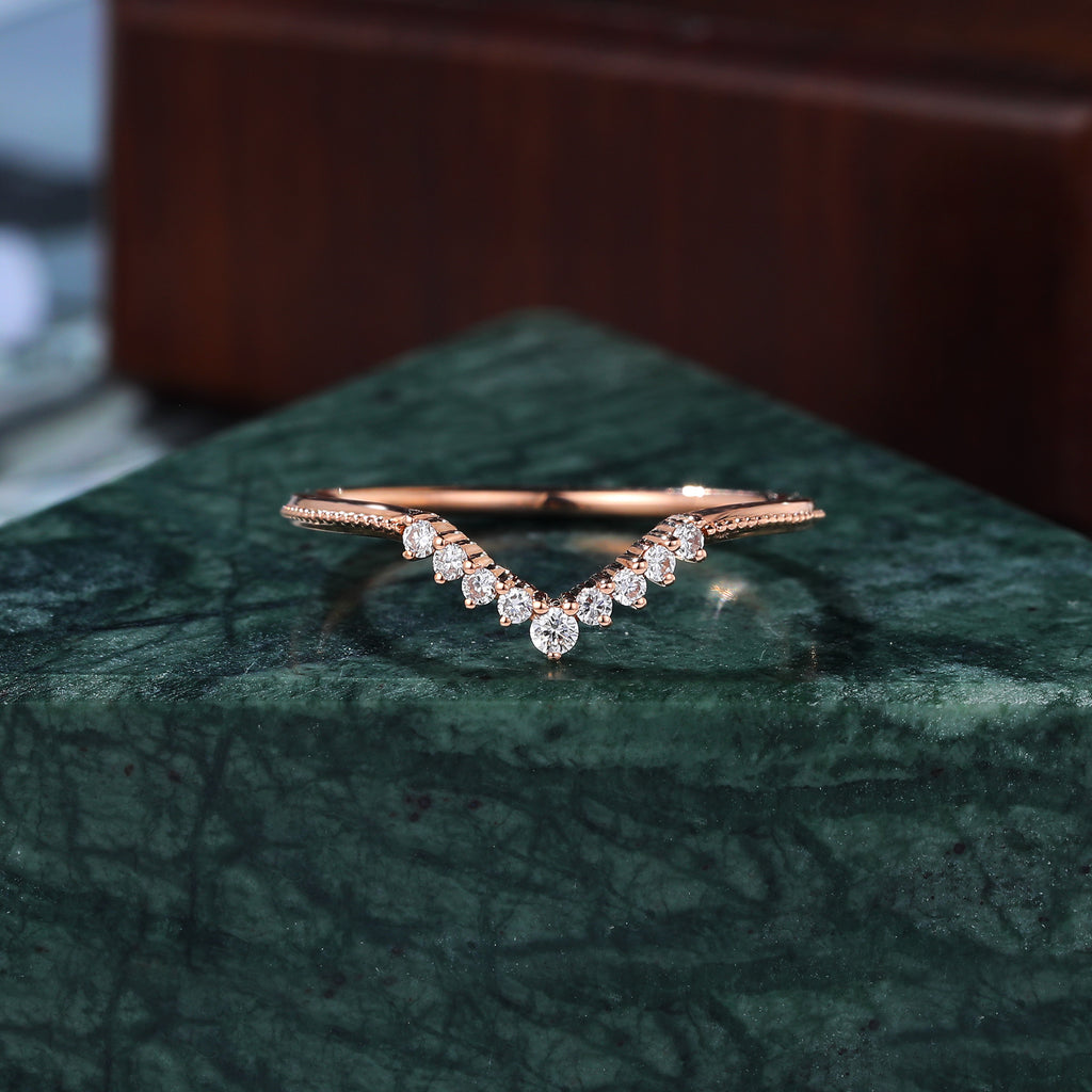 Art deco Lab grown diamond wedding band vintage rose gold ring