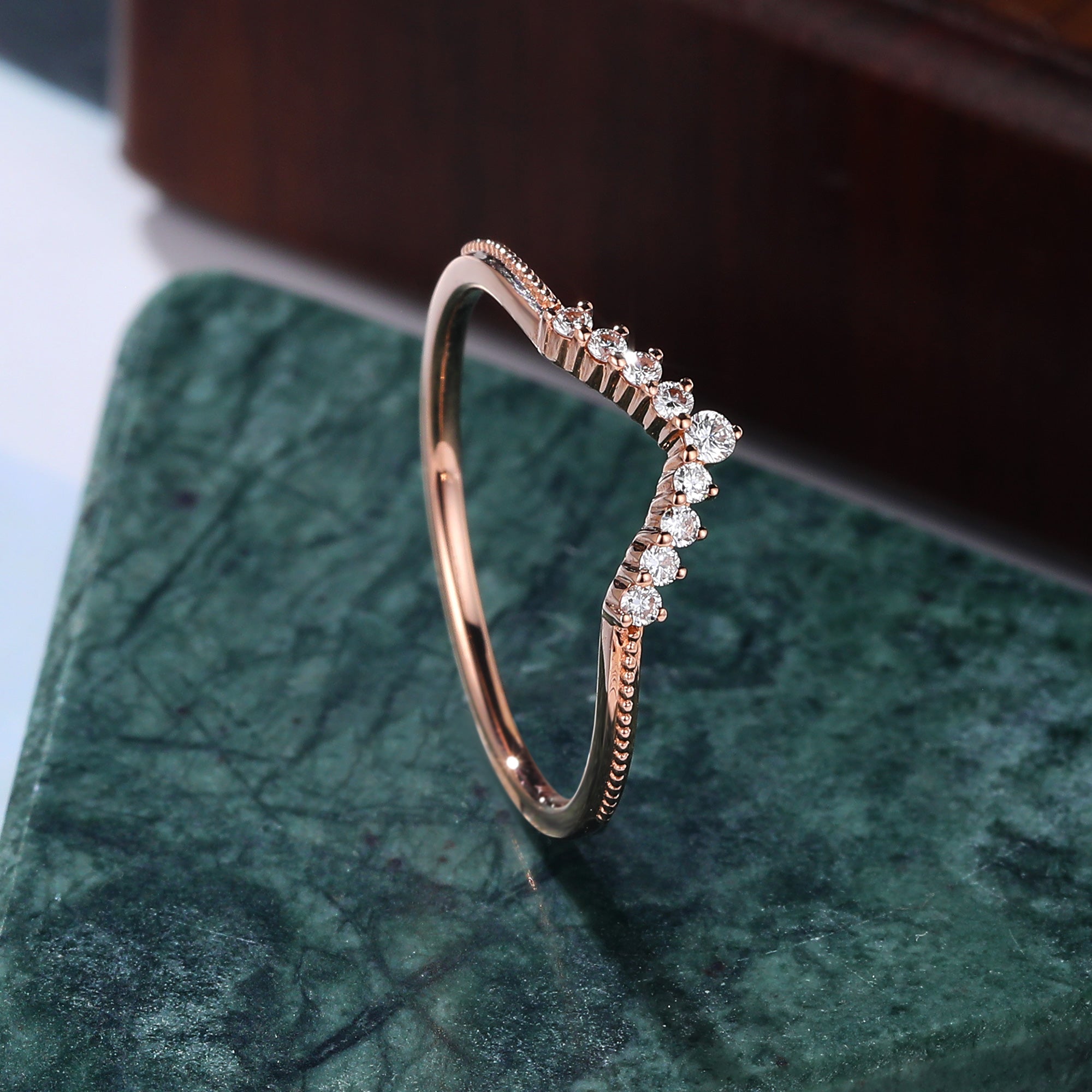 Art deco Lab grown diamond wedding band vintage rose gold ring