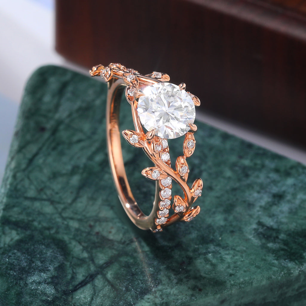 1.0ct Round cut Lab grown diamond rose gold engagement Ring. Unique limb bridal ring