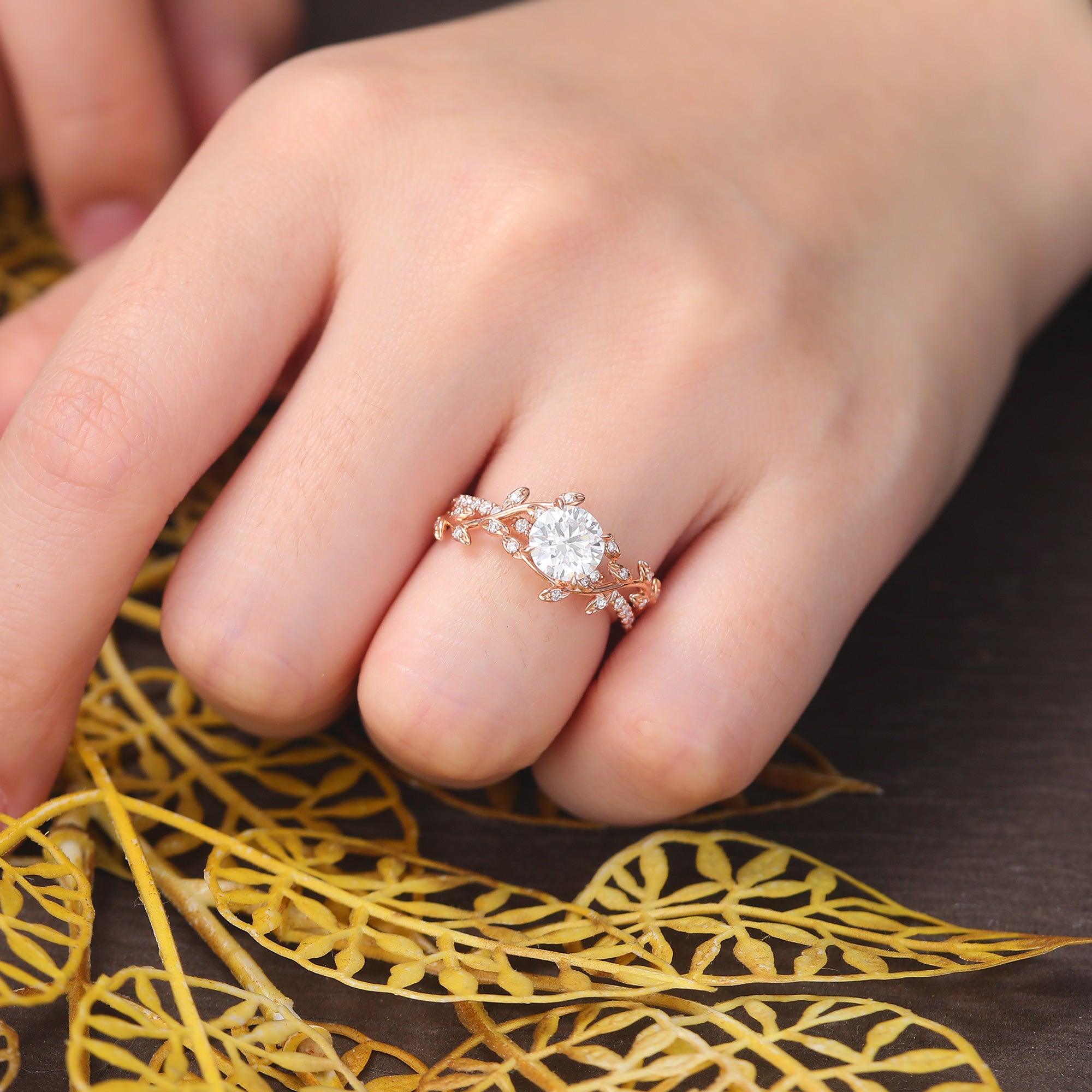 1.0ct Round cut Lab grown diamond rose gold engagement Ring. Unique limb bridal ring