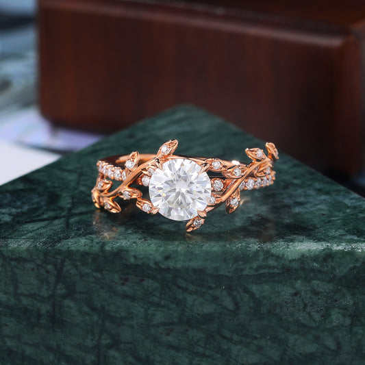 1.0ct Round cut Lab grown diamond rose gold engagement Ring. Unique limb bridal ring