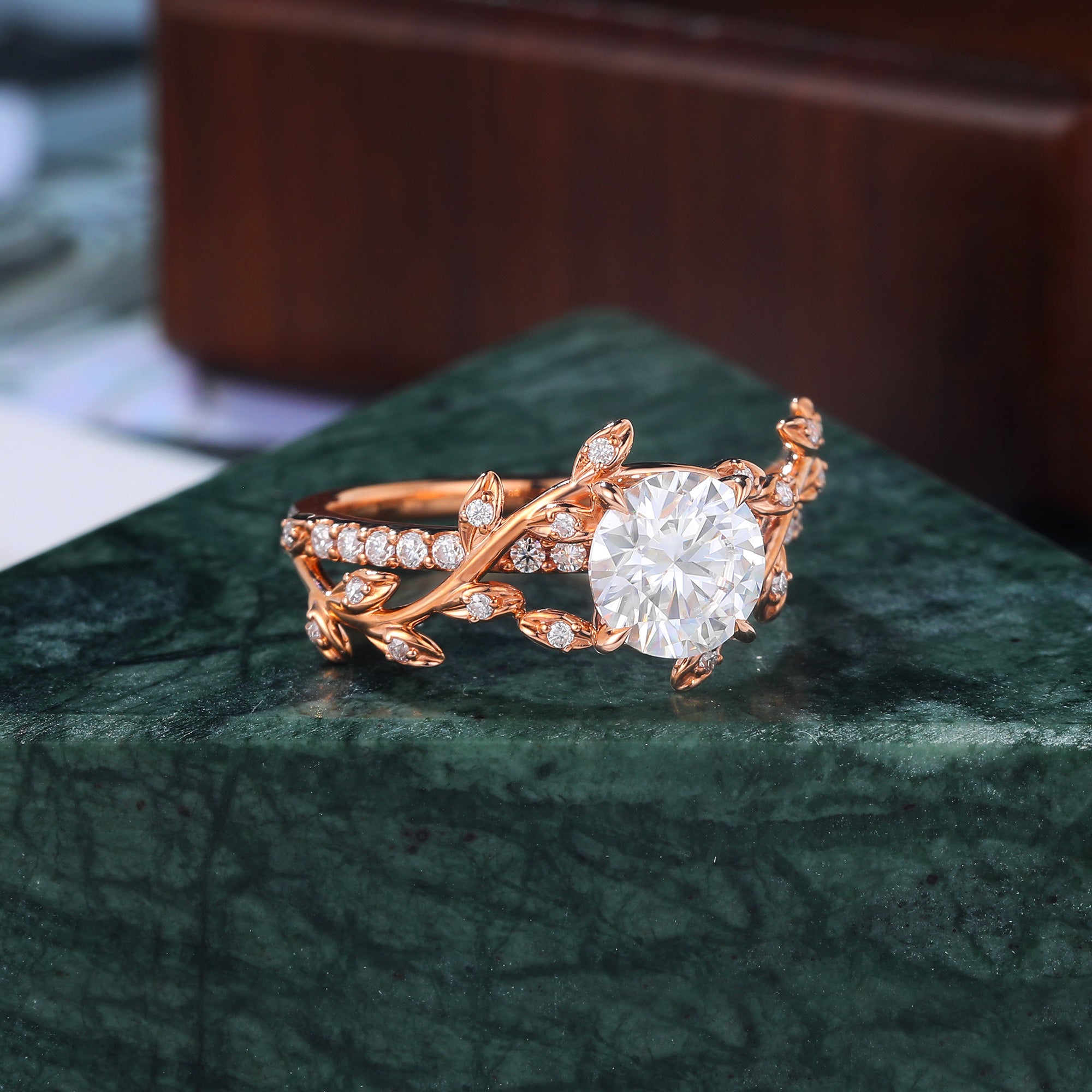 1.0ct Round cut Lab grown diamond rose gold engagement Ring. Unique limb bridal ring