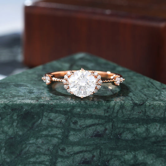 1.0CT Round cut moissanite rose gold engagement Ring.