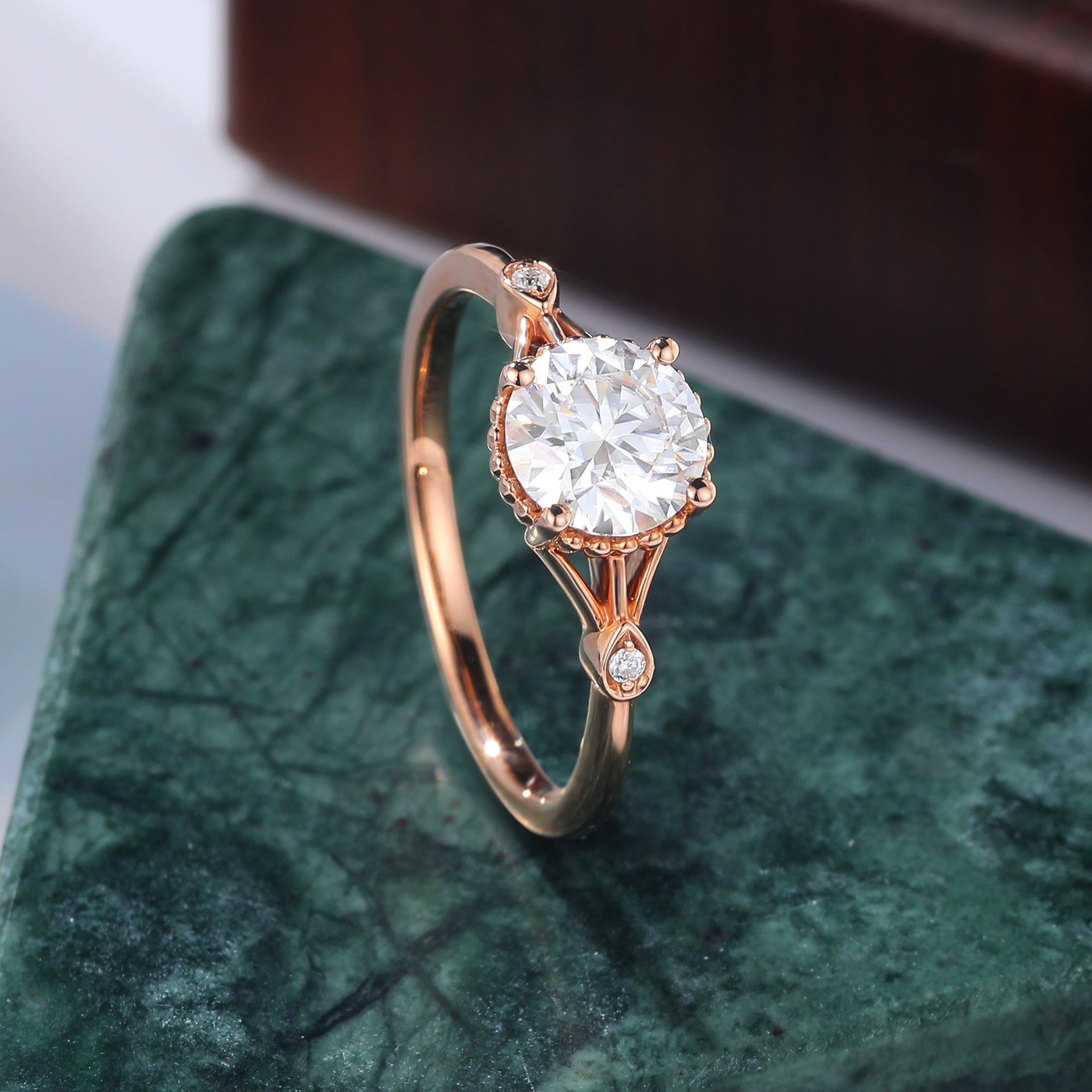 1.0ct Round cut moissanite rose gold engagement Ring.