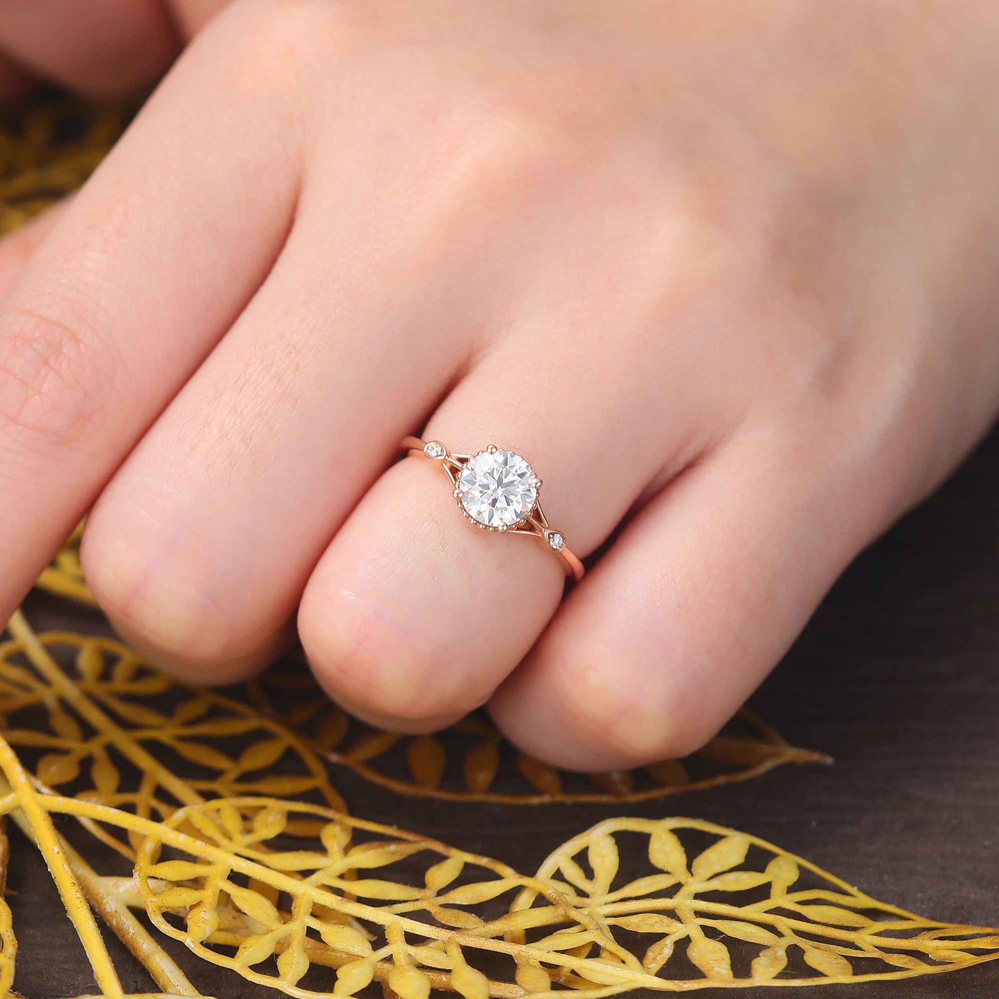 1.0ct Round cut moissanite rose gold engagement Ring.