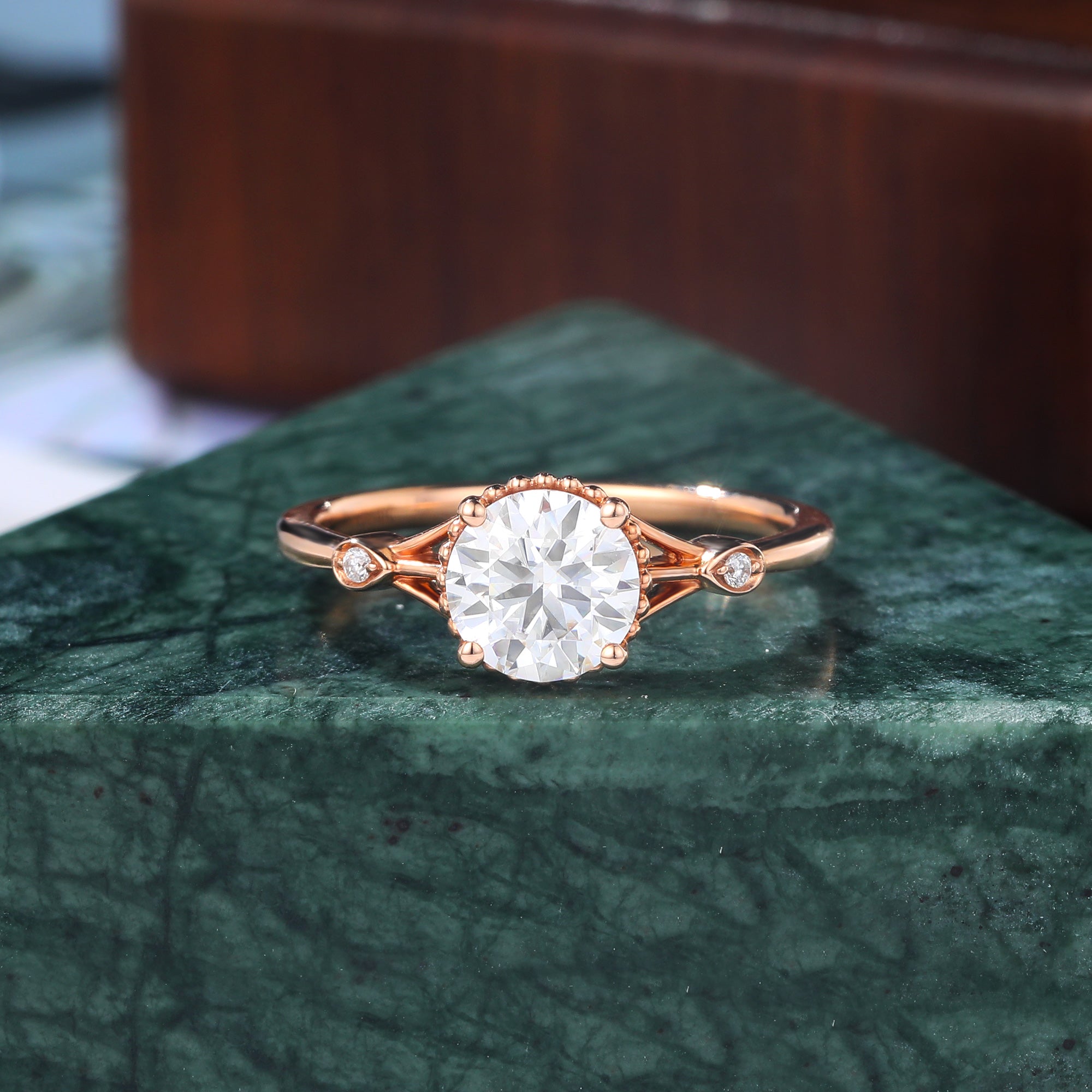 1.0ct Round cut moissanite rose gold engagement Ring.