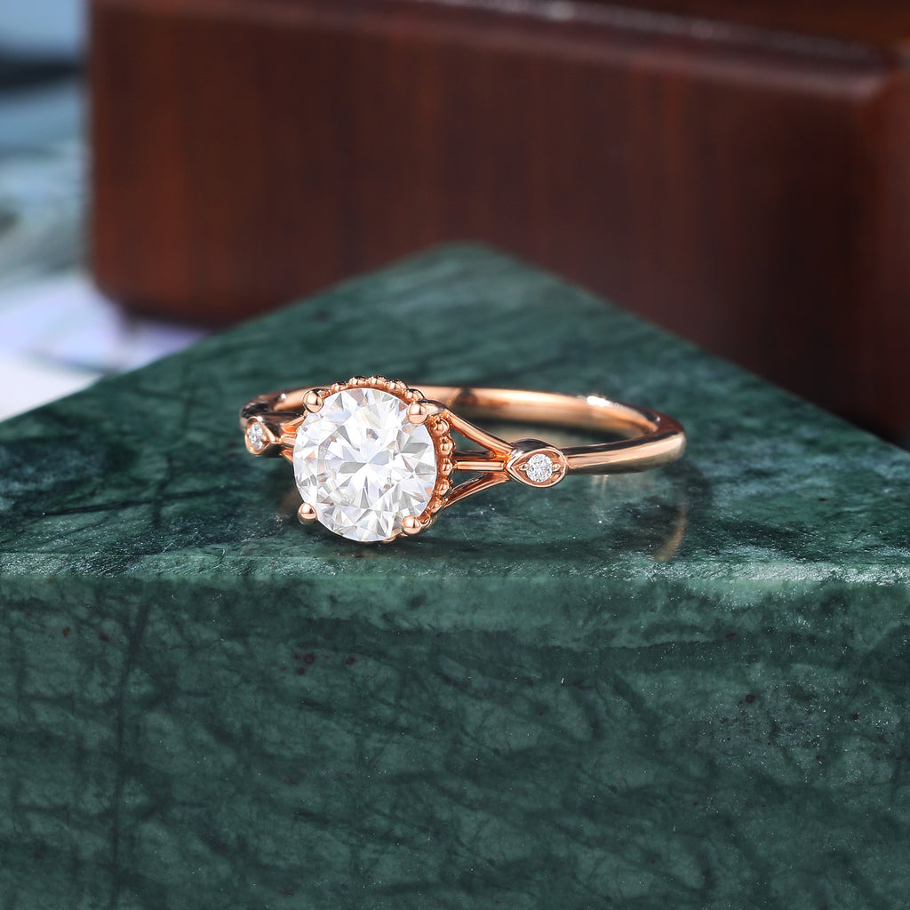 1.0ct Round cut moissanite rose gold engagement Ring.