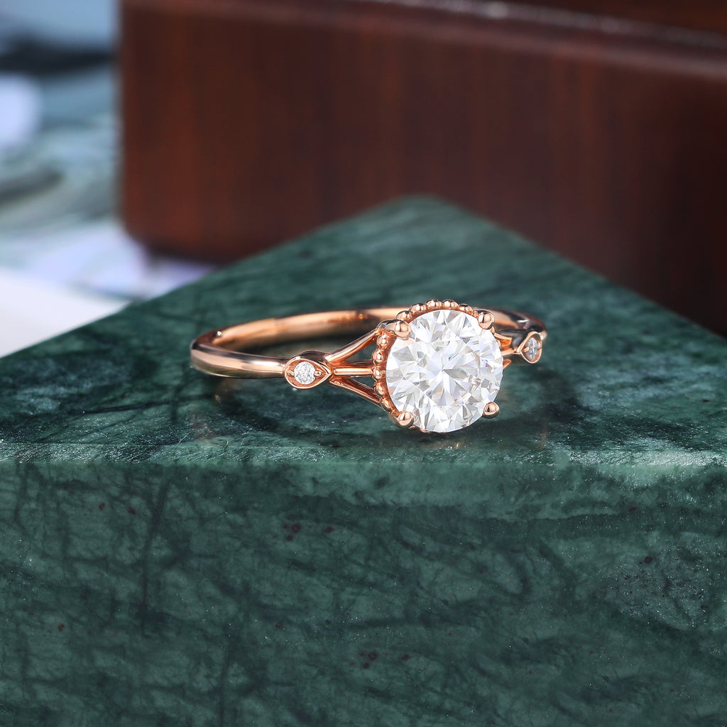 1.0ct Round cut moissanite rose gold engagement Ring.