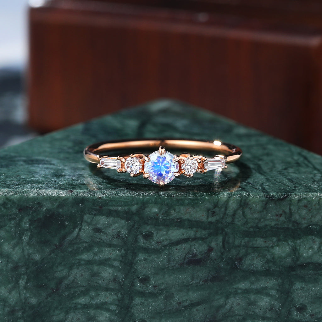 Round  cut Moonstone rose gold engagement Ring.
