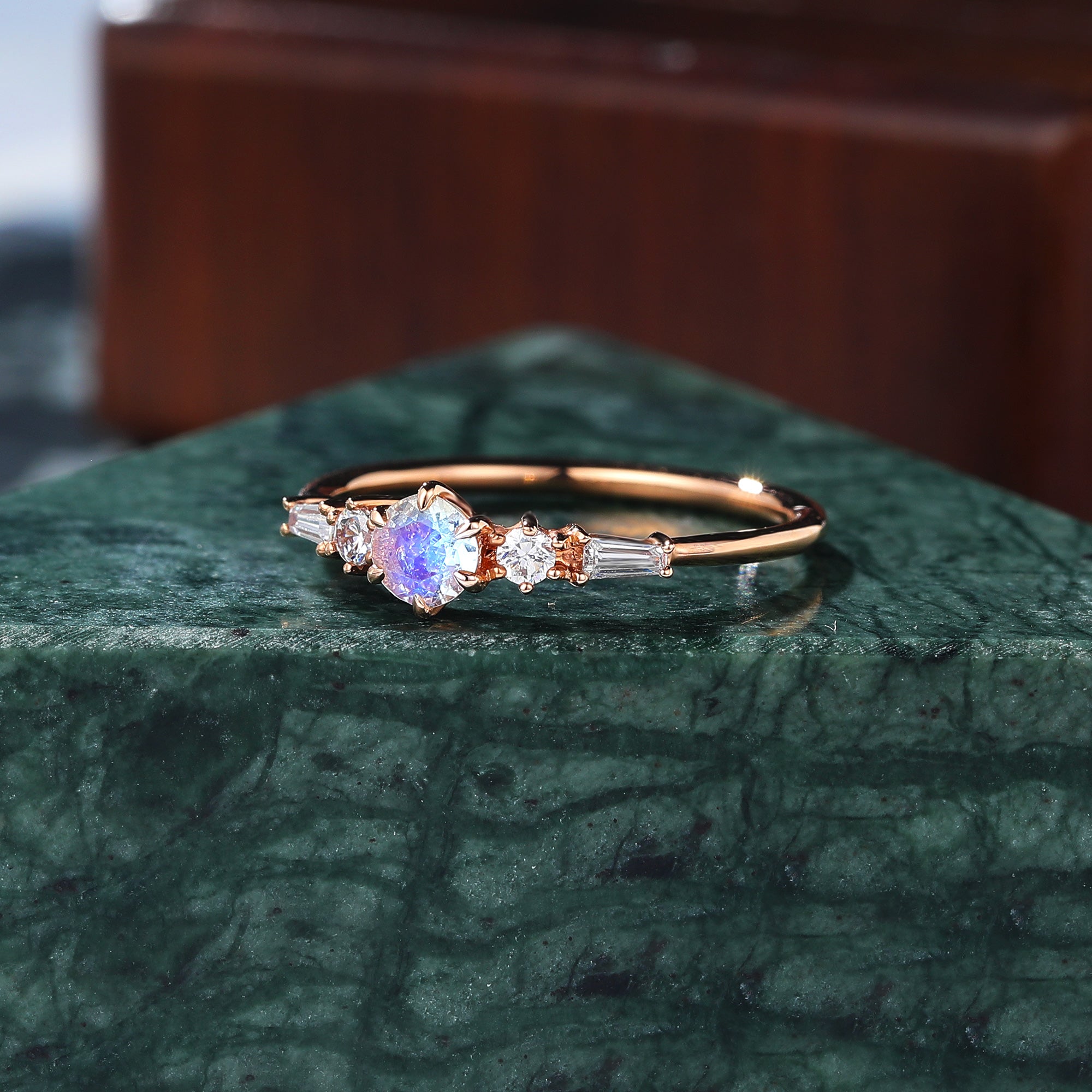 Round  cut Moonstone rose gold engagement Ring.