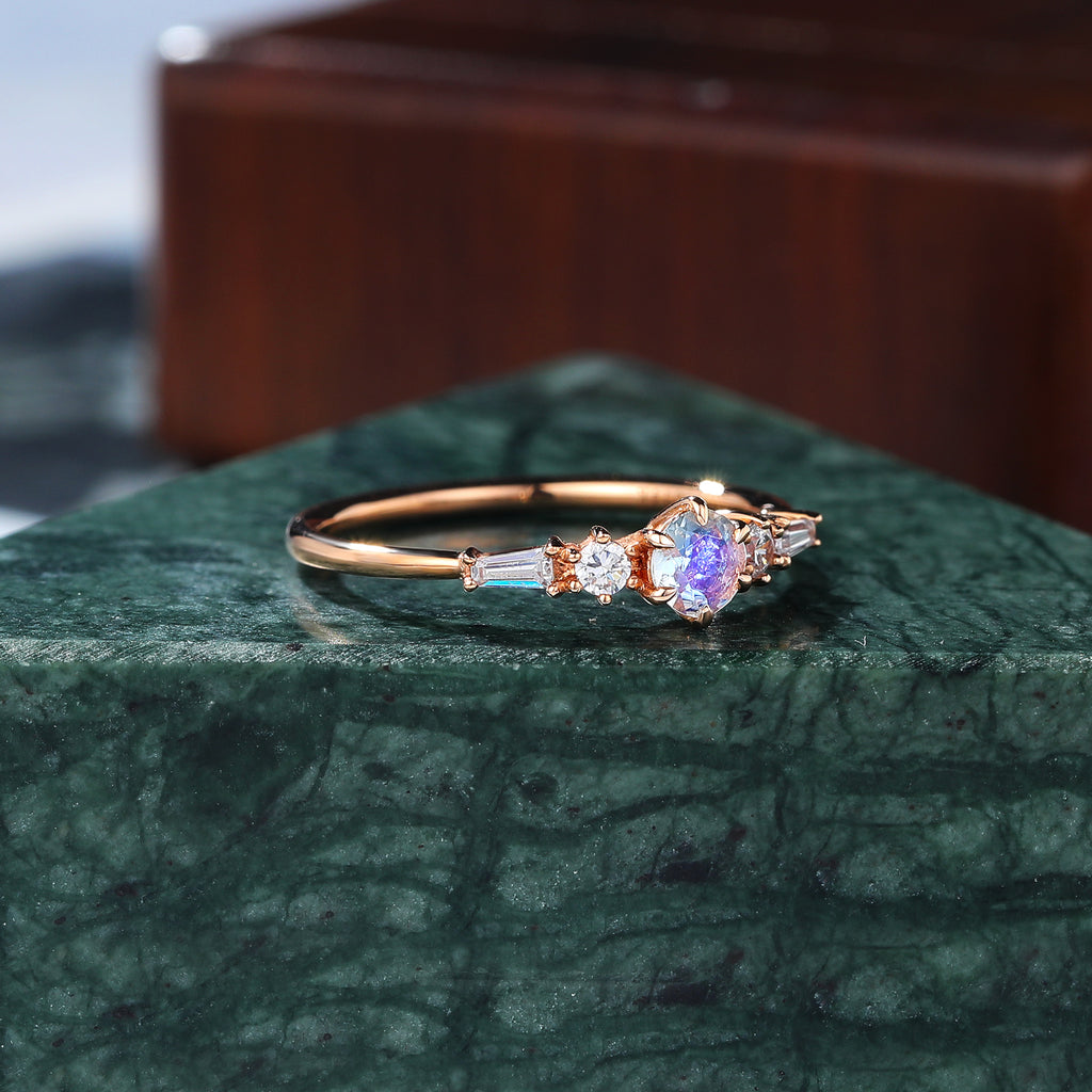 Round  cut Moonstone rose gold engagement Ring.