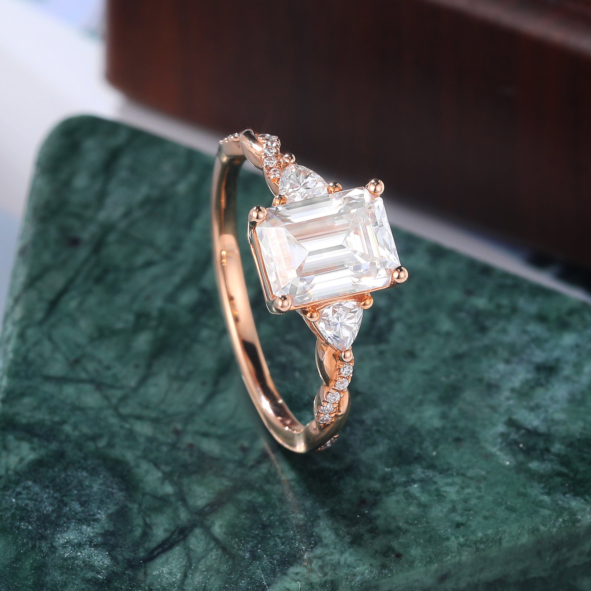 1.6ct Emerald cut Lab grown diamond  rose gold engagement Ring.