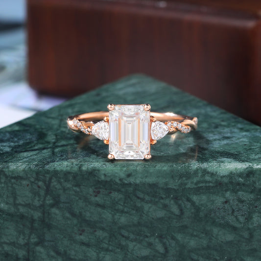 1.6ct Emerald cut Lab grown diamond  rose gold engagement Ring.