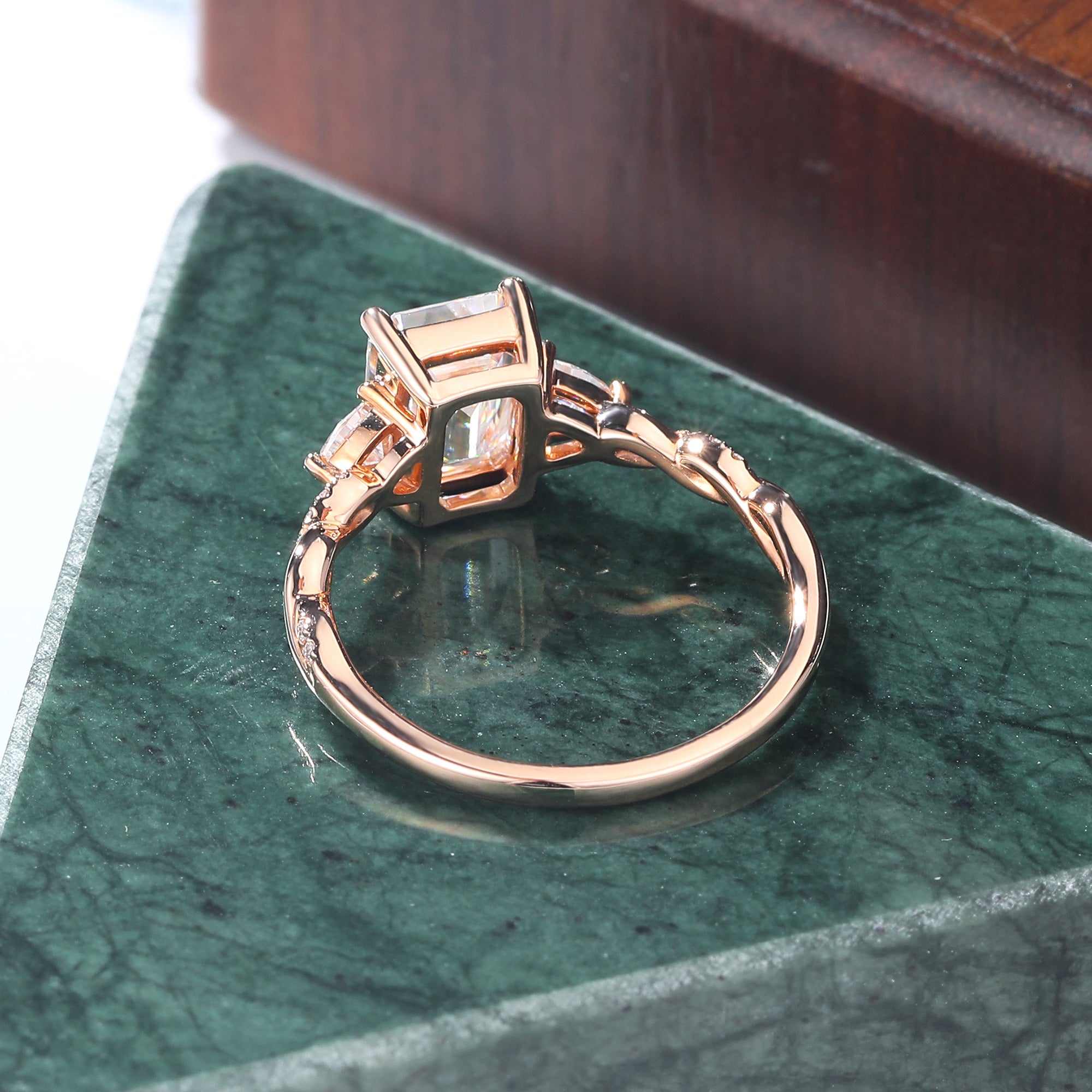1.6ct Emerald cut Lab grown diamond  rose gold engagement Ring.