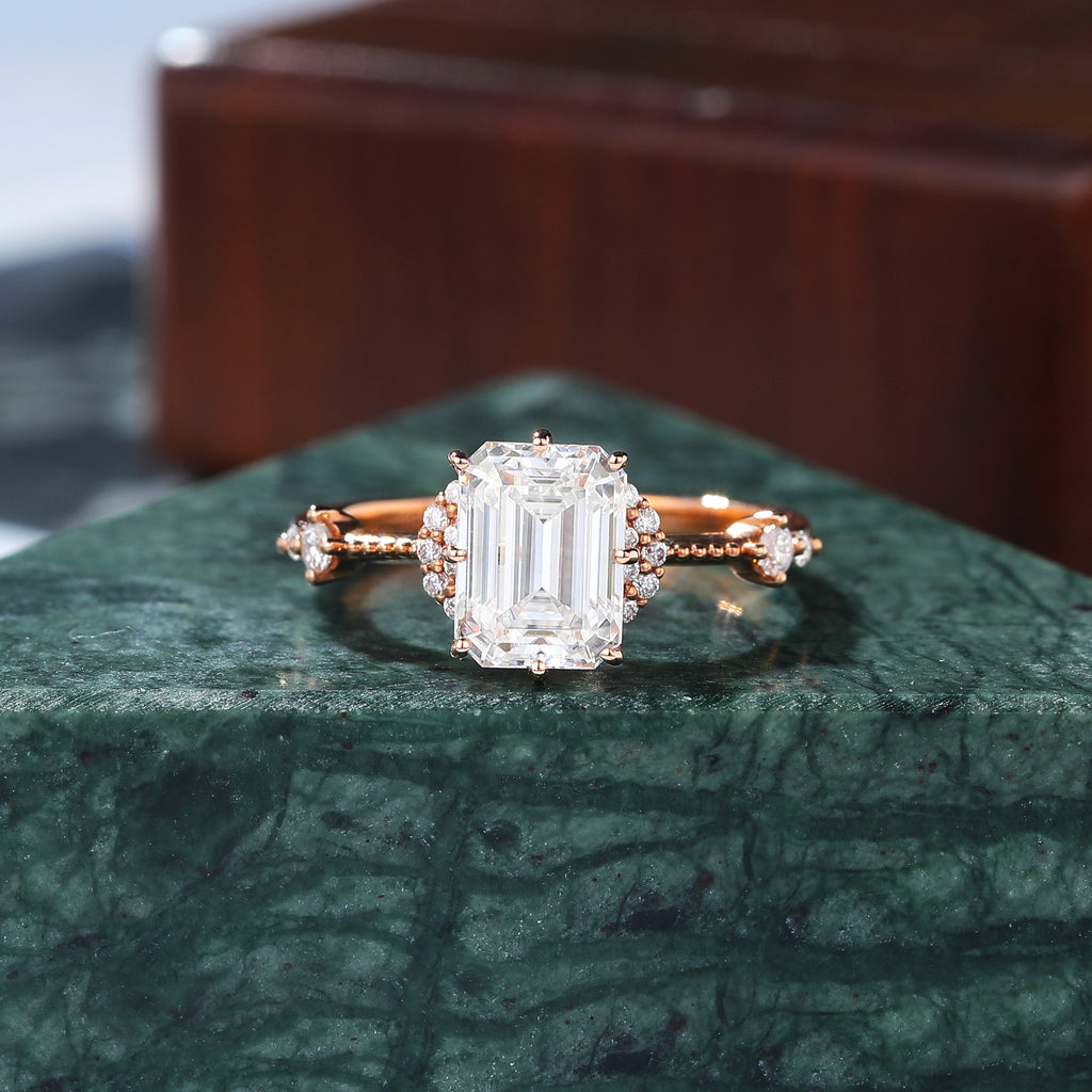 Emerald cut moissanite rose gold engagement Ring.