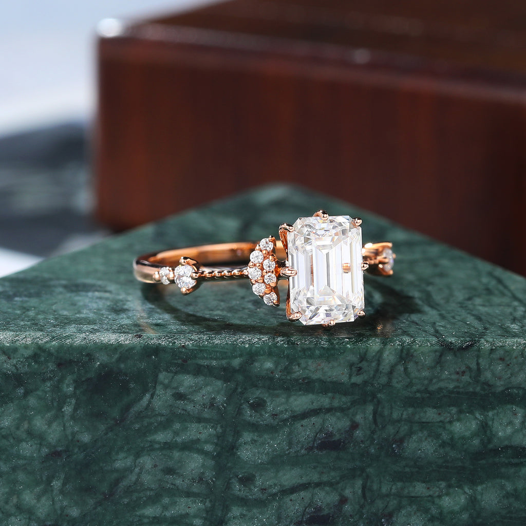 Emerald cut moissanite rose gold engagement Ring.