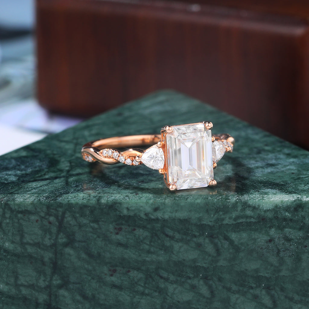 Emerald cut moissanite rose gold engagement Ring. S925/10k/14k/18k. yellow/white gold