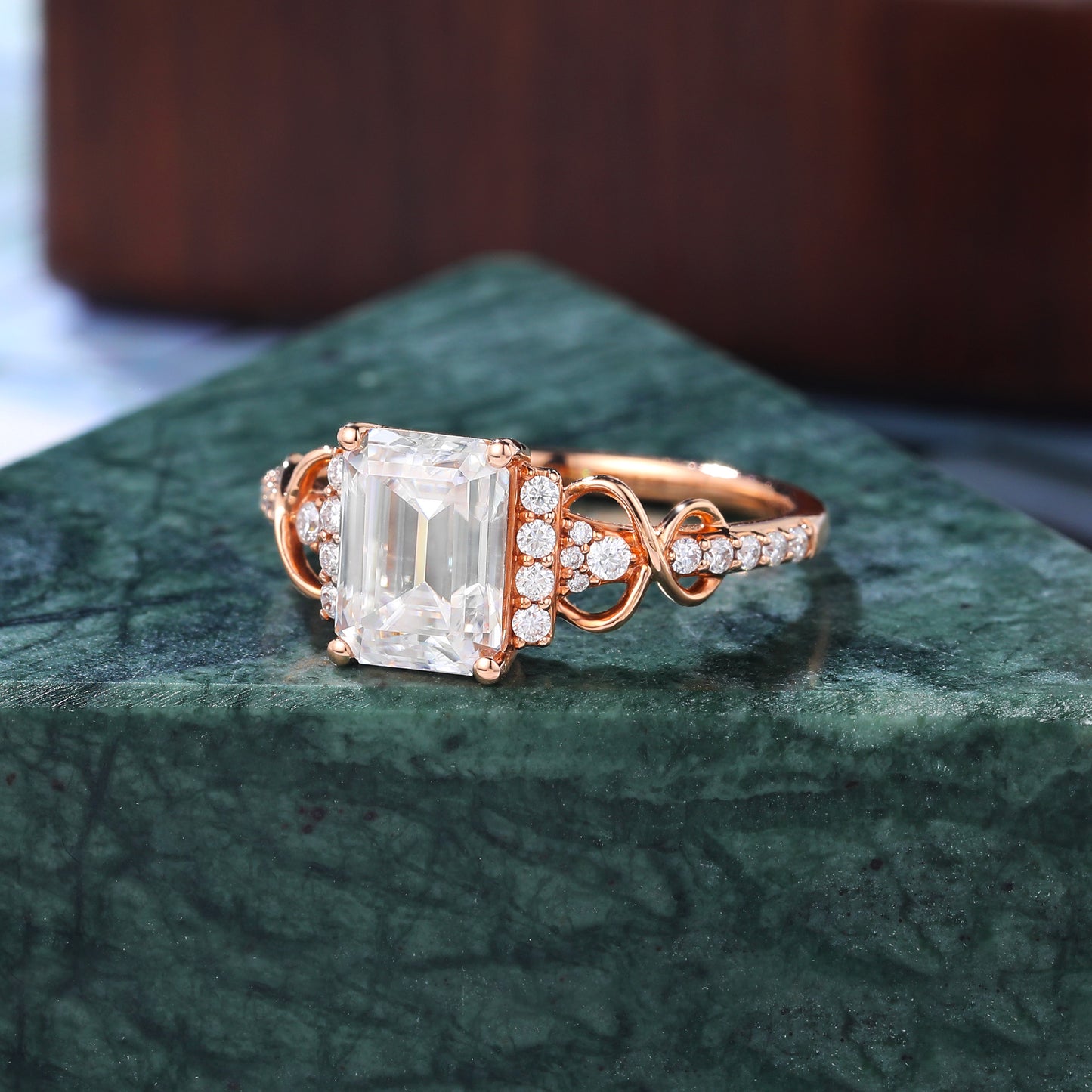 1.73ct Emerald cut moissanite engagement ring vintage rose gold ring unique natural diamond ring prong set anniversary promise bridal ring