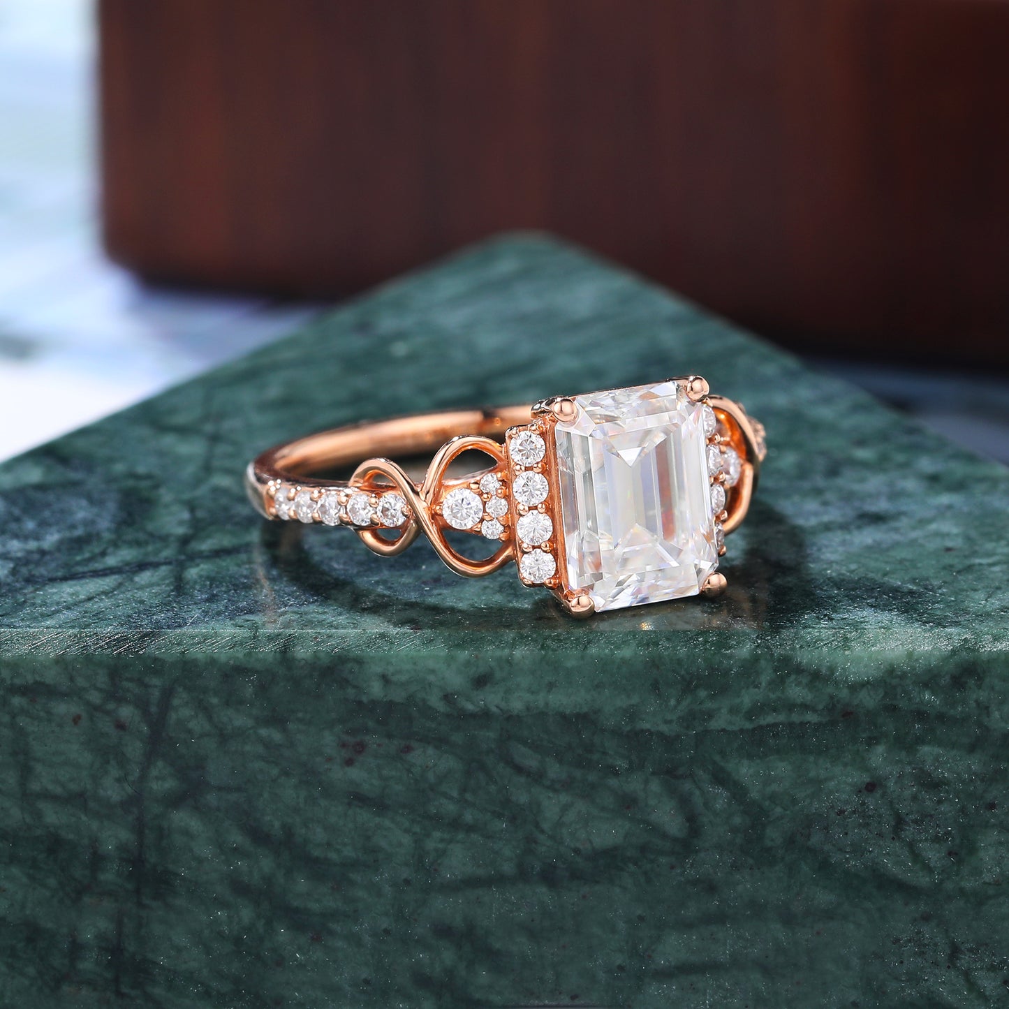 1.73ct Emerald cut moissanite engagement ring vintage rose gold ring unique natural diamond ring prong set anniversary promise bridal ring