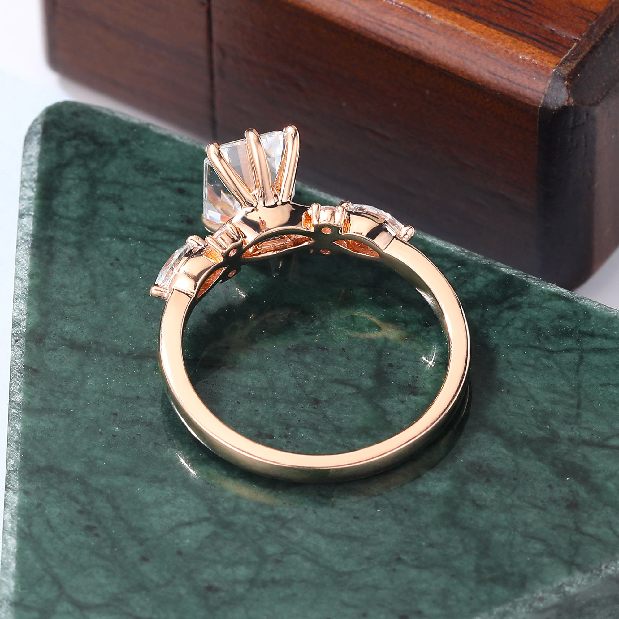 Cluster 1.73ct Emerald cut Lab grown Diamond engagement ring  10/14/18k