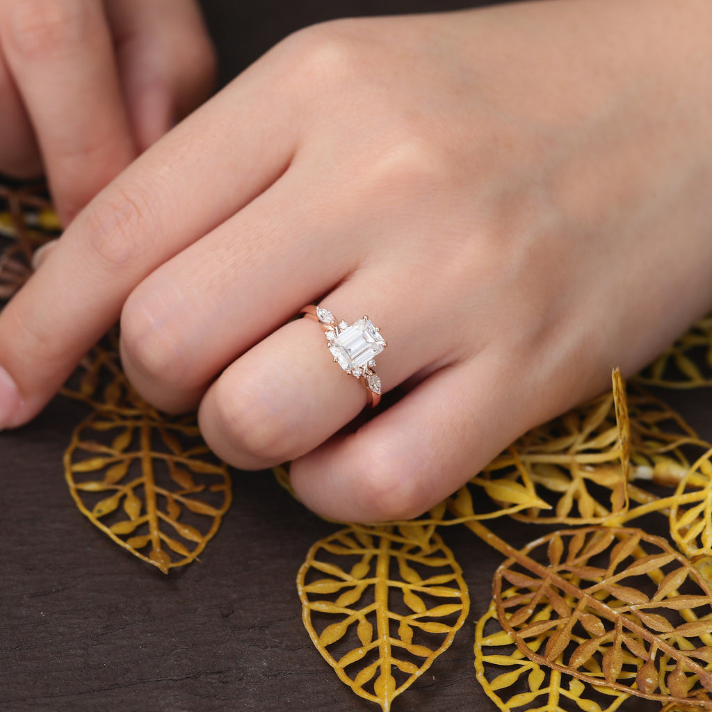 Cluster Emerald cut moissanite engagement ring  10/14/18k