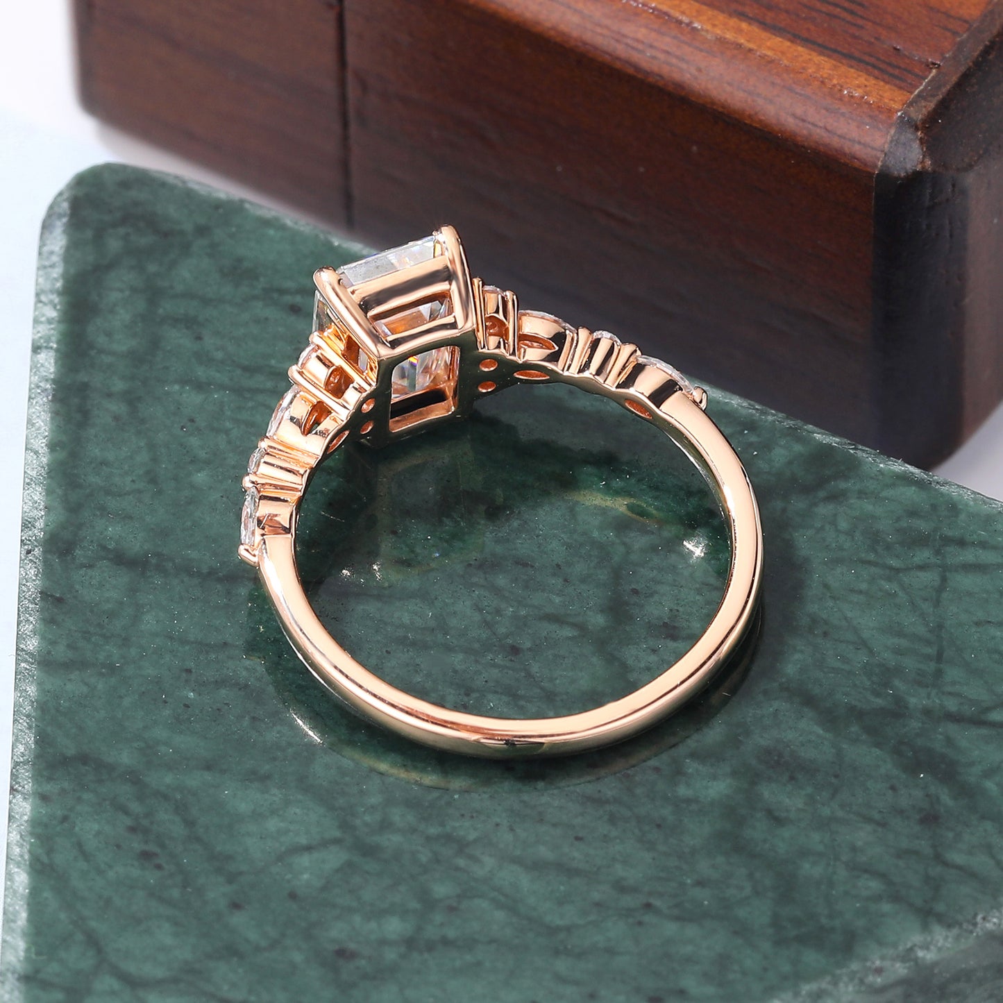 1.68ct Emerald cut Lab-grown Diamond engagement ring, Cluster rose gold ring, anniversary gift 10K/14/18k gold