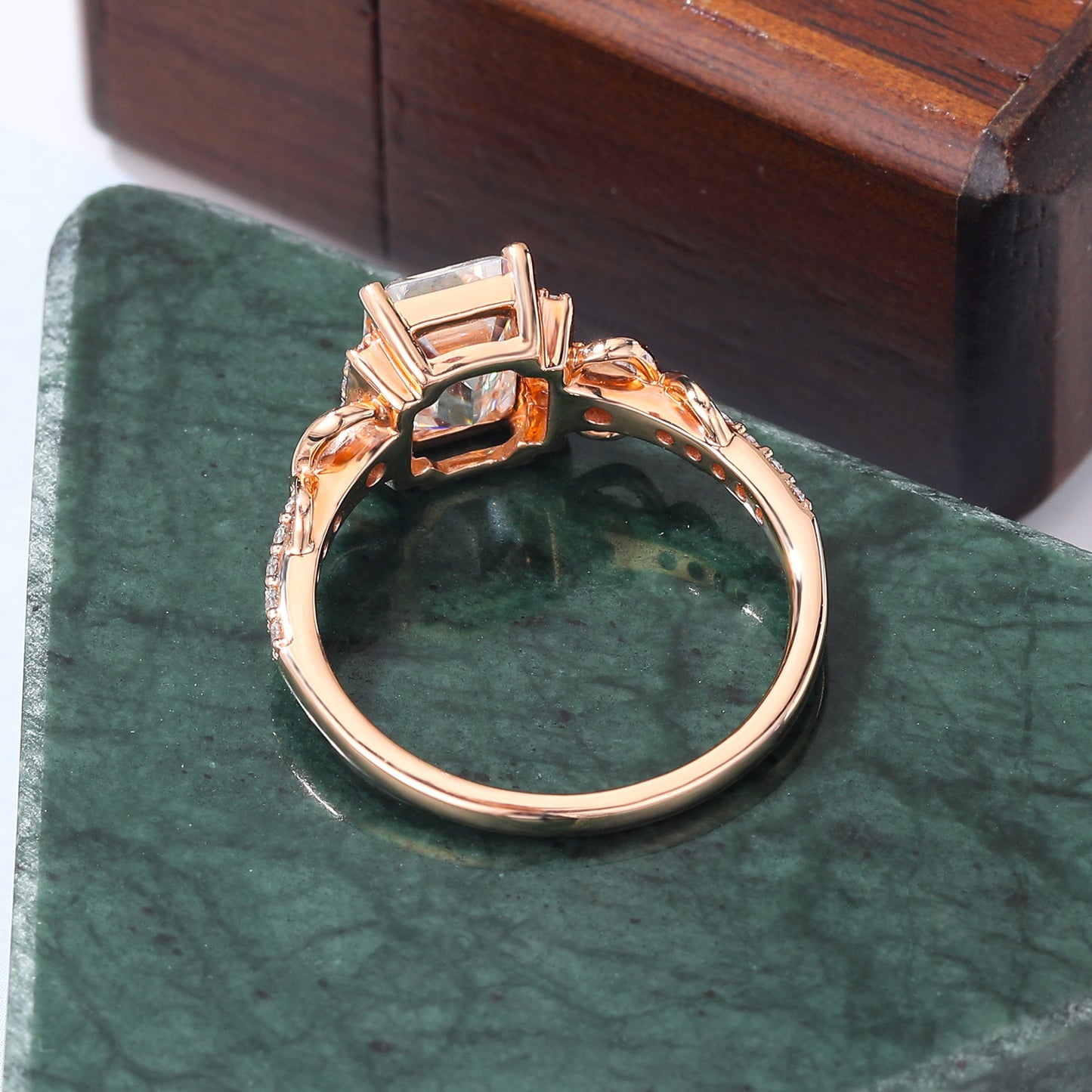 1.73ct Emerald cut moissanite engagement ring vintage rose gold ring unique natural diamond ring prong set anniversary promise bridal ring