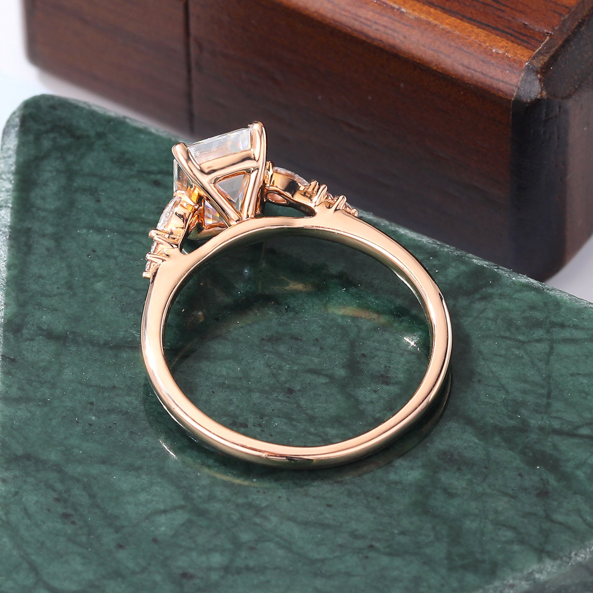 1.73ct Emerald cut moissanite engagement ring, Cluster rose gold ring, anniversary gift 10/14/18k gold