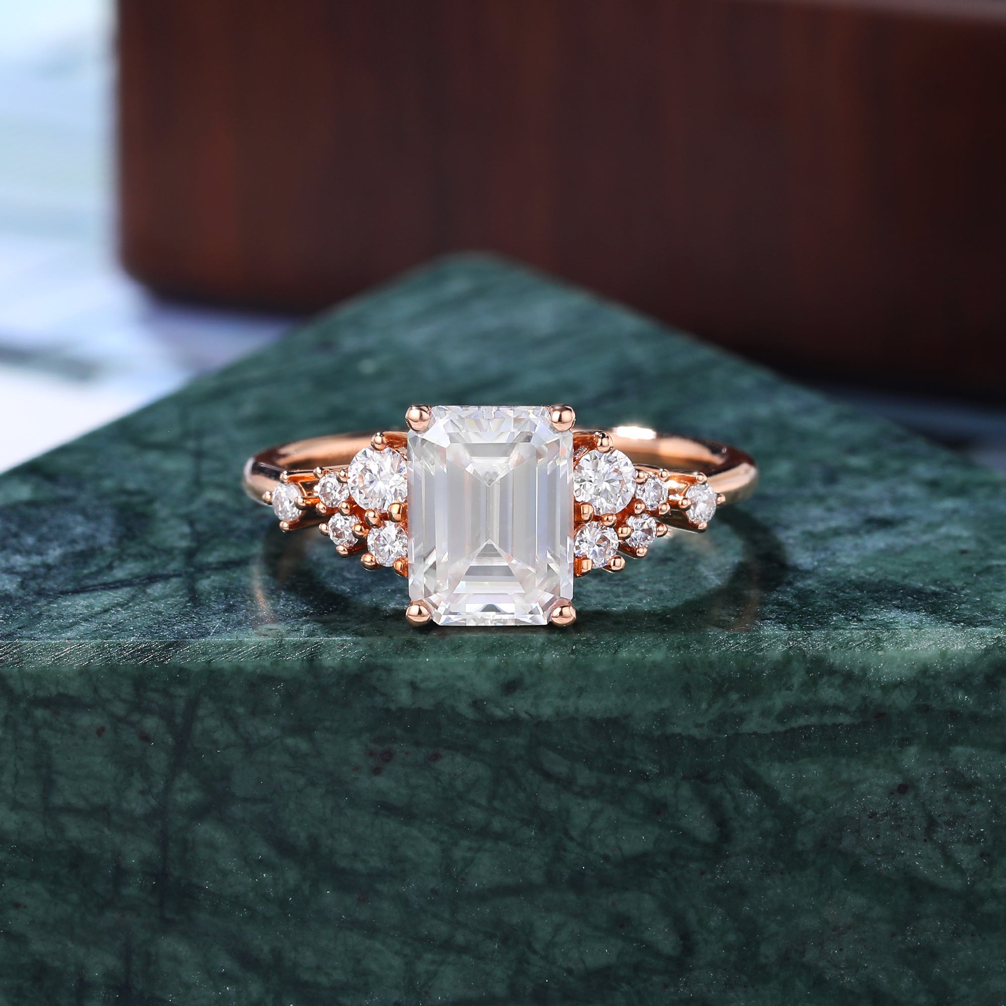 Emerald cut Lab-grown Diamond engagement ring vintage rose gold ring  .10k /14k/18k